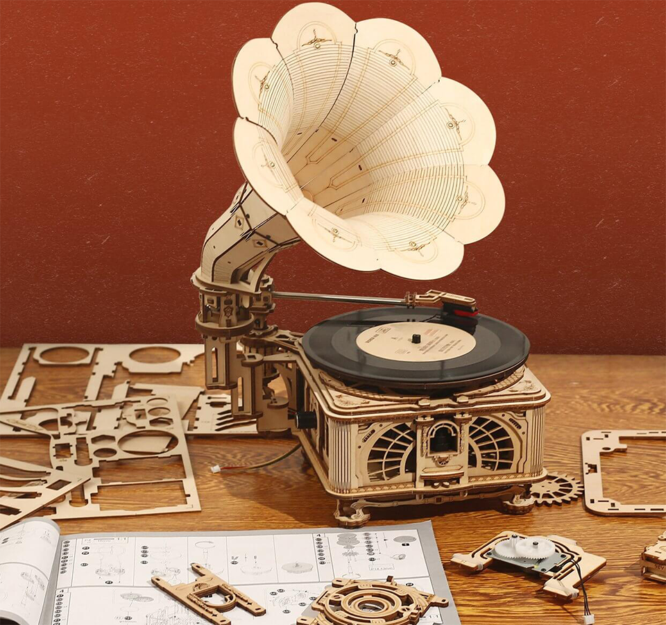 Retro Grammophon-Mechanisches Holzpuzzle-Robotime--