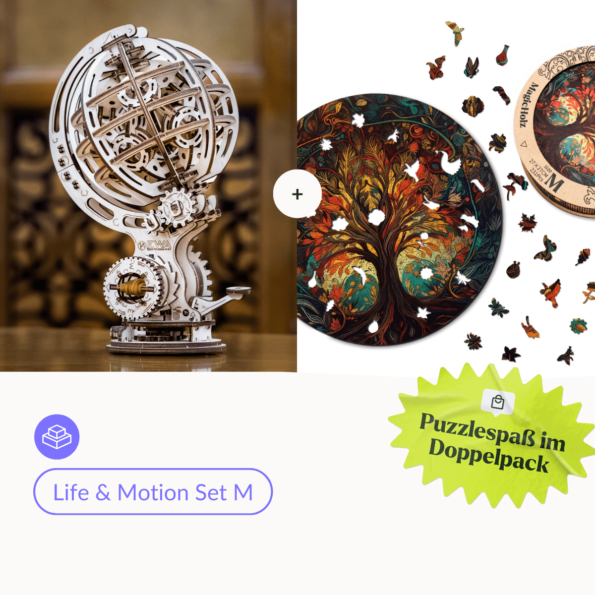 Life & Motion Set M l Kinetic Globe & Herbstbaum-Mechanisches Holzpuzzle-MagicHolz--