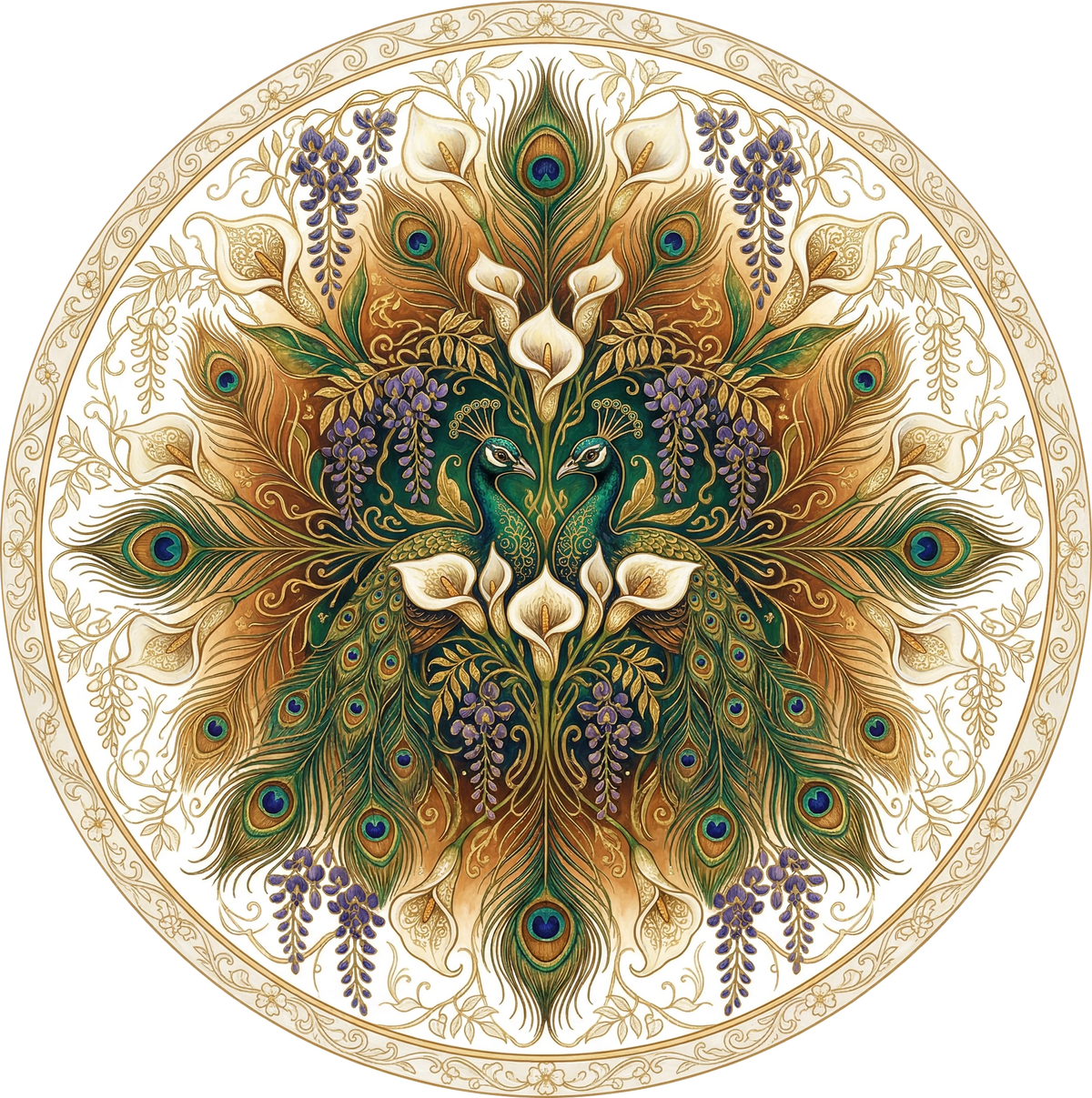 Goldene Pfauen im Jugendstil Mandala Holzpuzzle (2D) MagicHolz