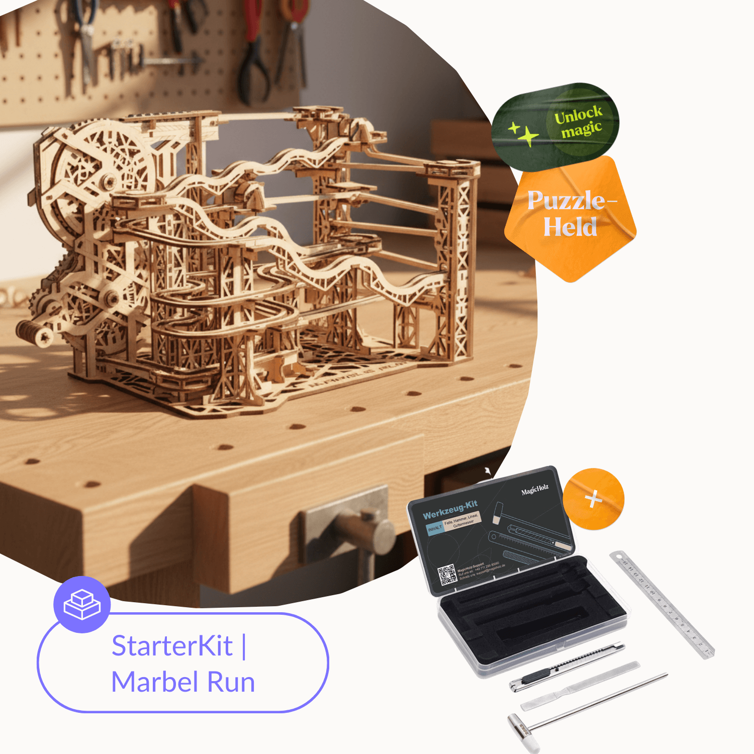 Puzzle mécanique en bois Marble Run Eco-Wood-Art StarterKit | Marbel Run + kit d'outils