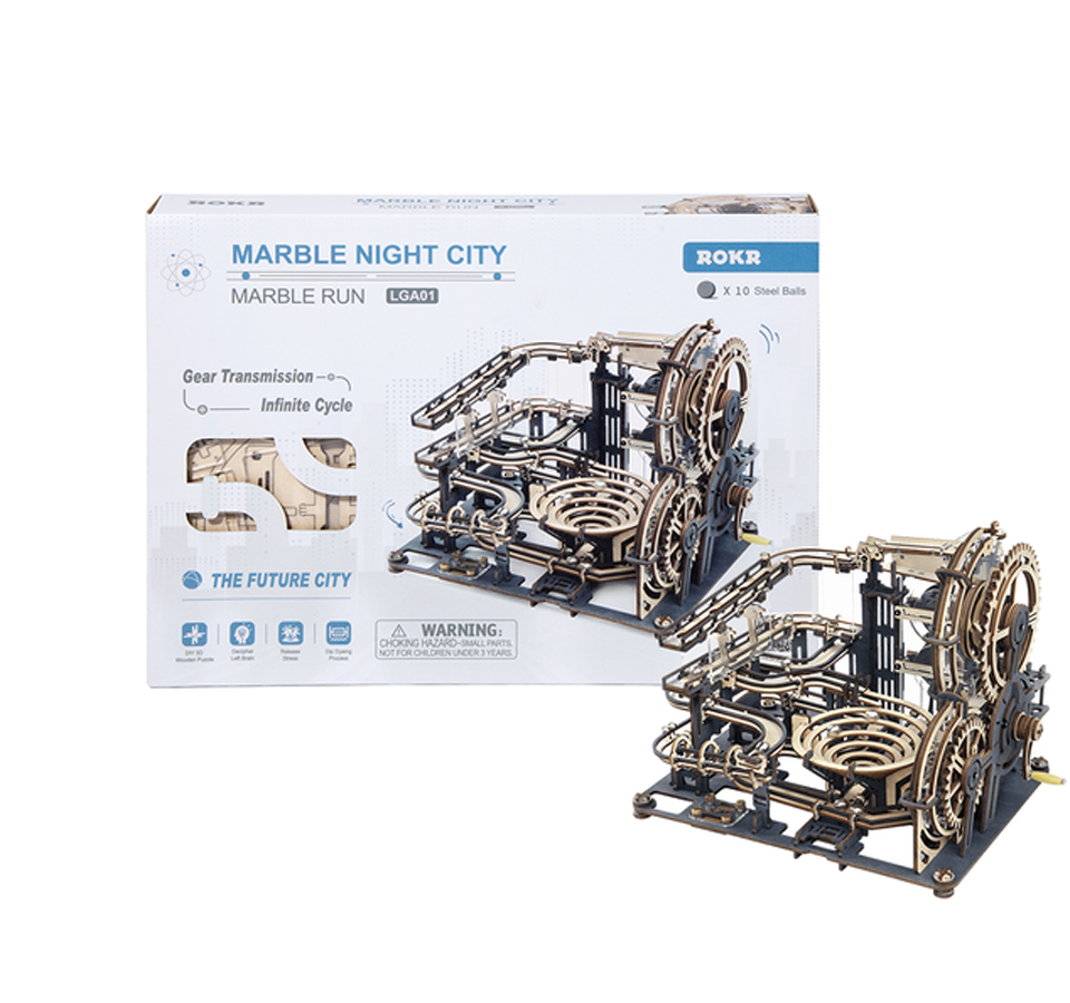 Puzzle 3D en bois - Parcours à billes Marble Night City Edition
