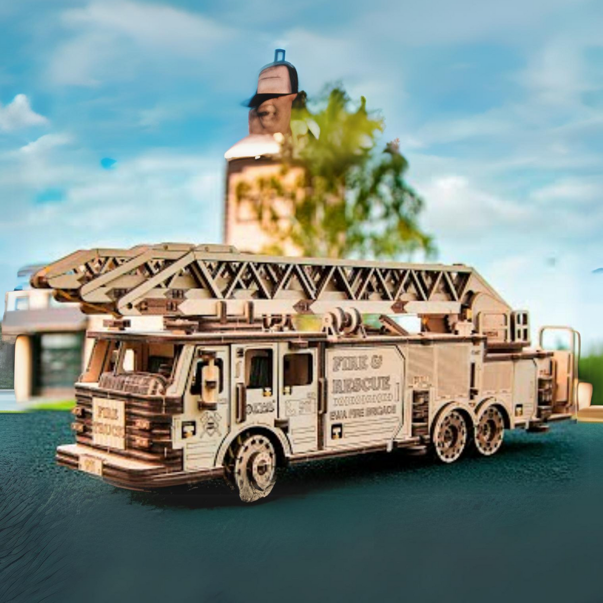 Mechanische Truck | Brandweerwagen-Mechanische Houten Puzzel-Eco-Hout-Kunst...