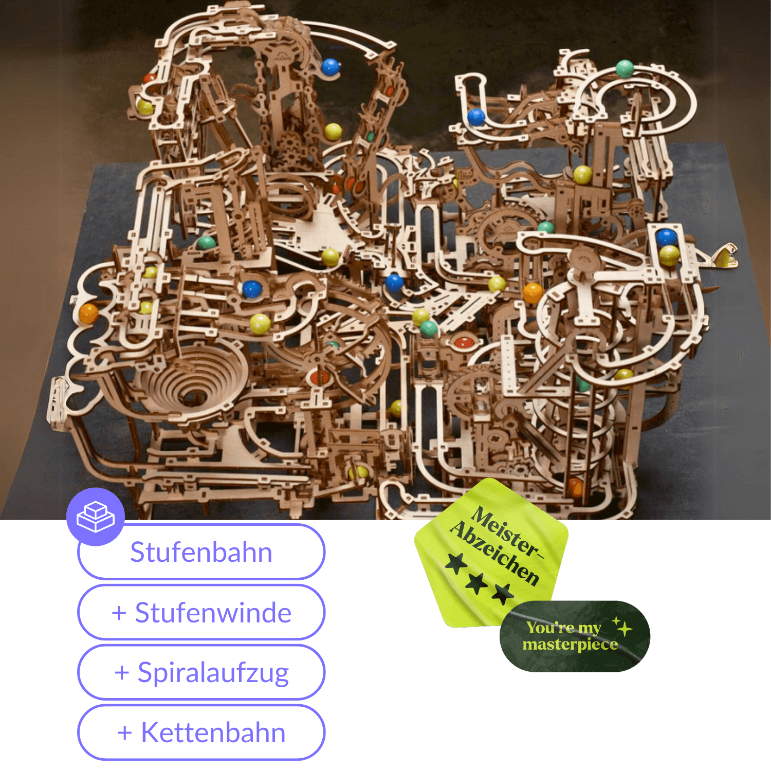 Circuit de billes en chaîne-Puzzle mécanique en bois-Ugears-BundleUgears4Circuits-