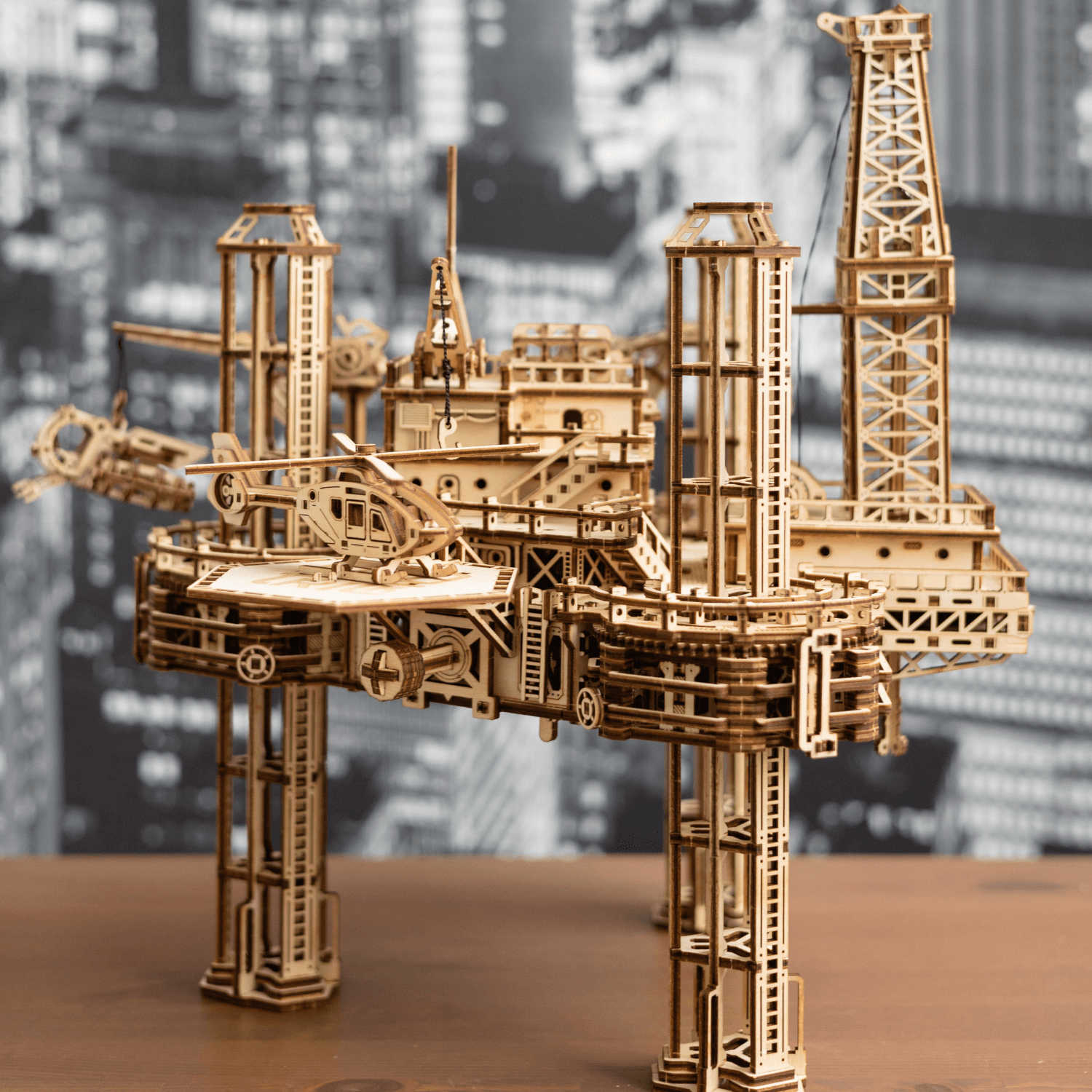 Offshore-Bohrinsel-Mechanisches Holzpuzzle-WoodTrick--