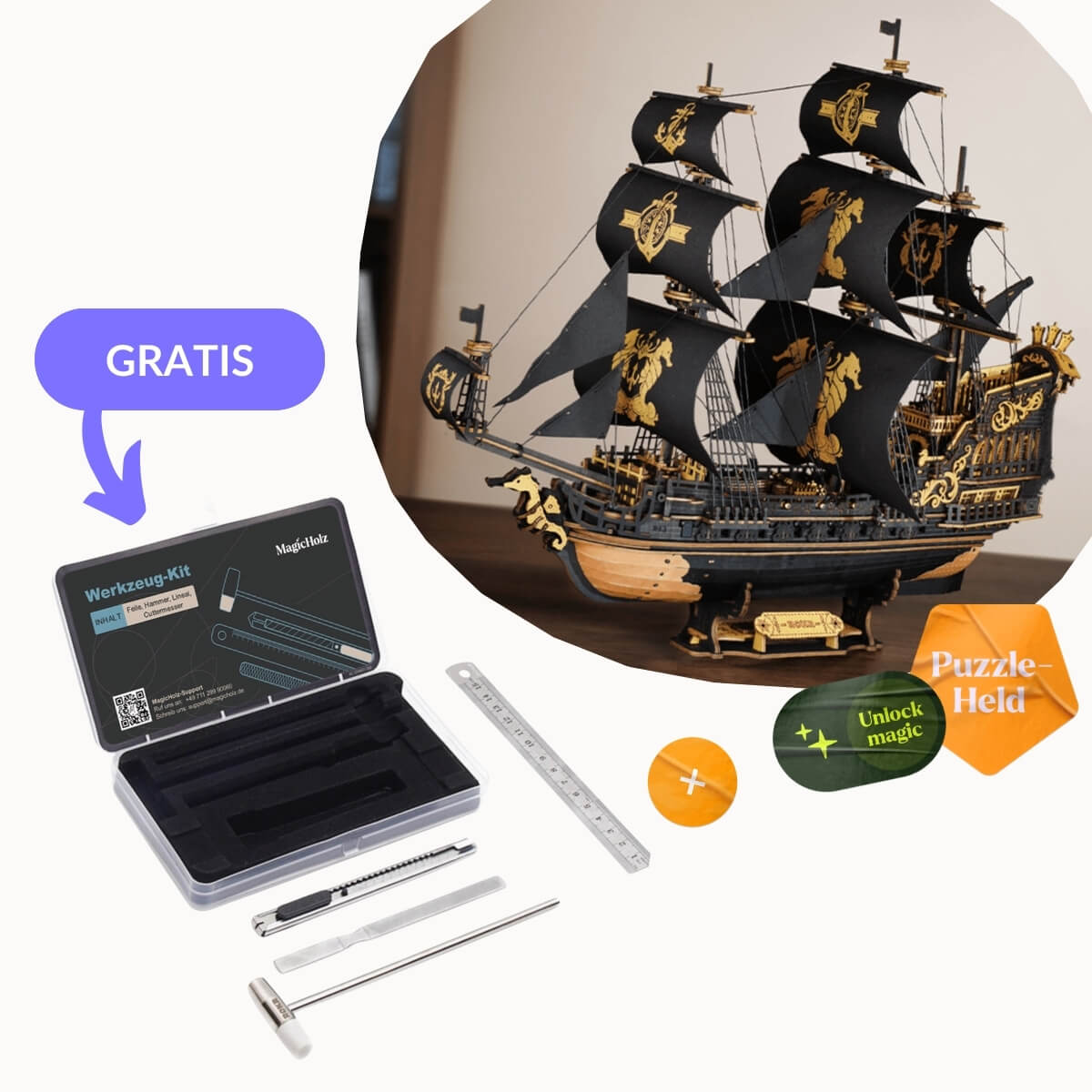 Piratenschiff "Black Pearl" Holzbausatz 3D Puzzle Robotime Piratenschiff & Werkzeug-Kit
