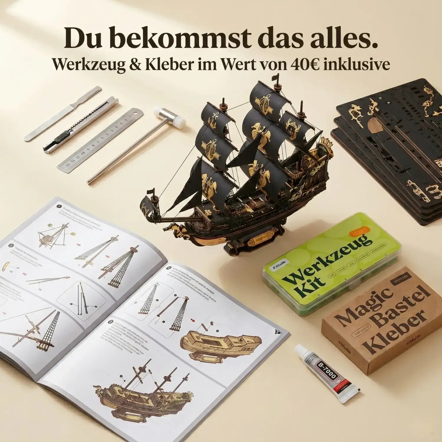 Black Pearl Pirate Ship Mechanical Kit by Robotime