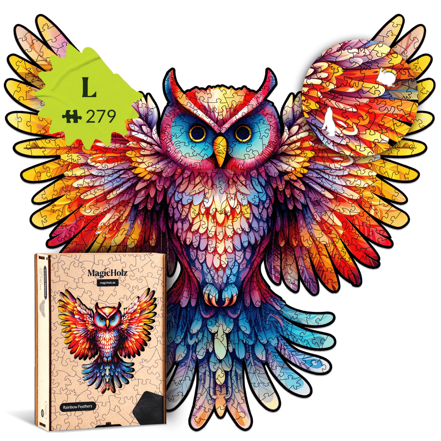 Rainbow feather | owl wooden puzzle-MagicHolz-RainbowFeathersL-98925395875