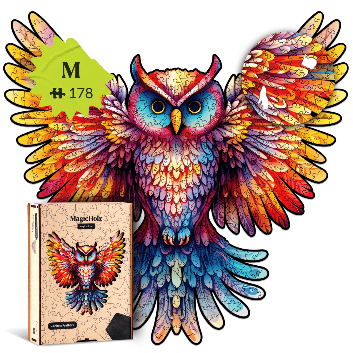 Rainbow Feathers | Owl Wooden Puzzle-MagicHolz-RainbowFeathersM-98925395868