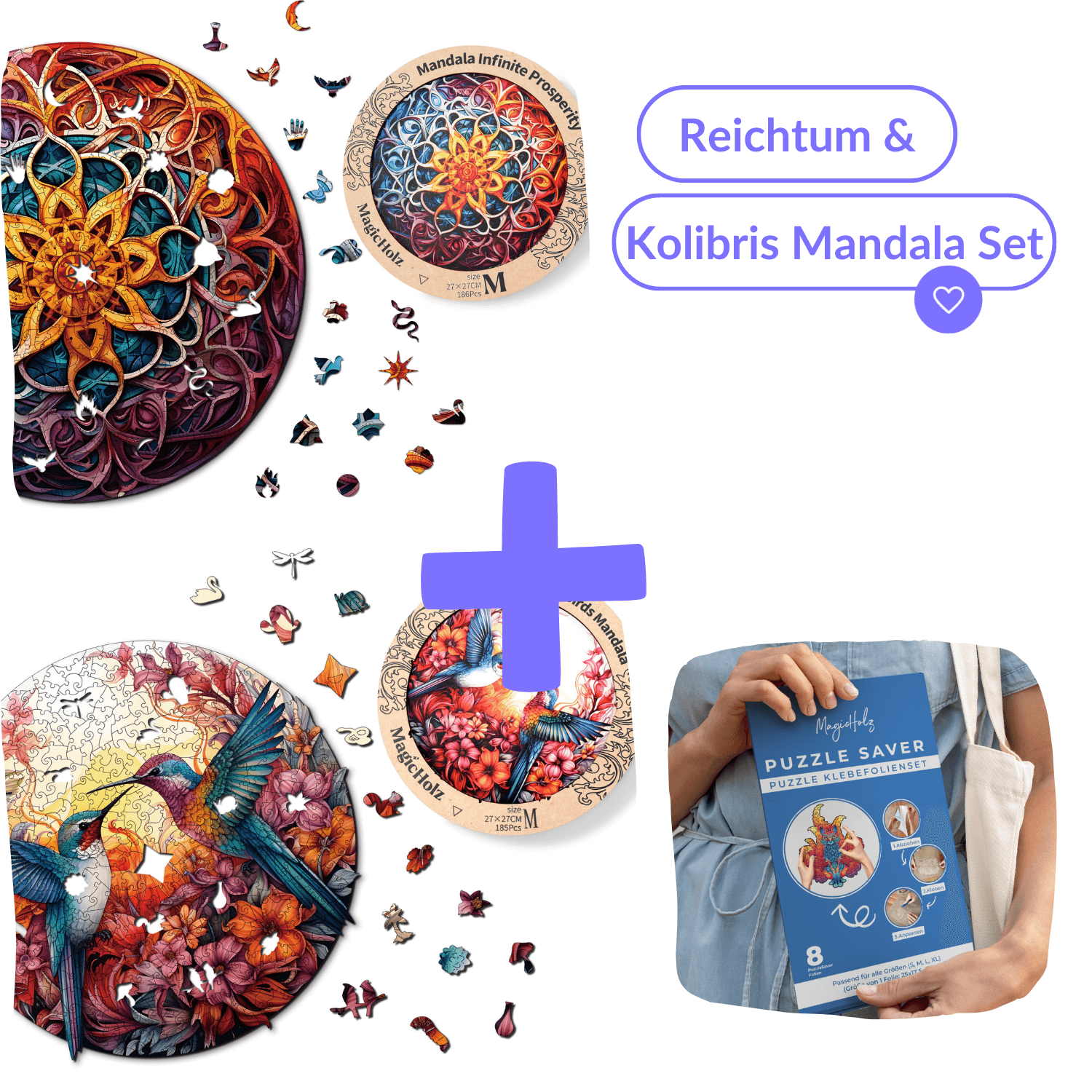 Reichtum & Kolibris Mandala Set-Mechanisches Holzpuzzle-Robotime--