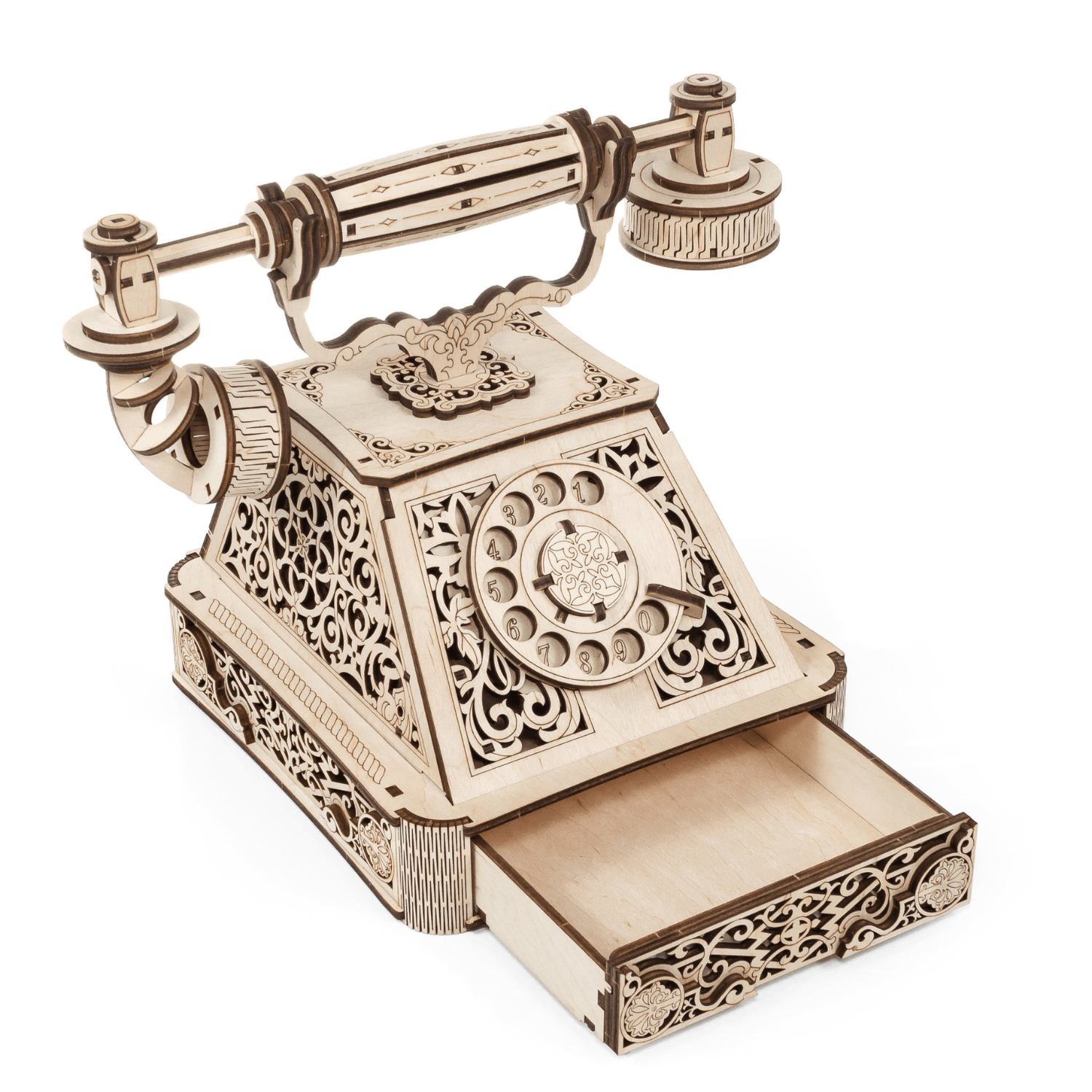 Retro Telephone-Mechanisches Holzpuzzle-Eco-Wood-Art--