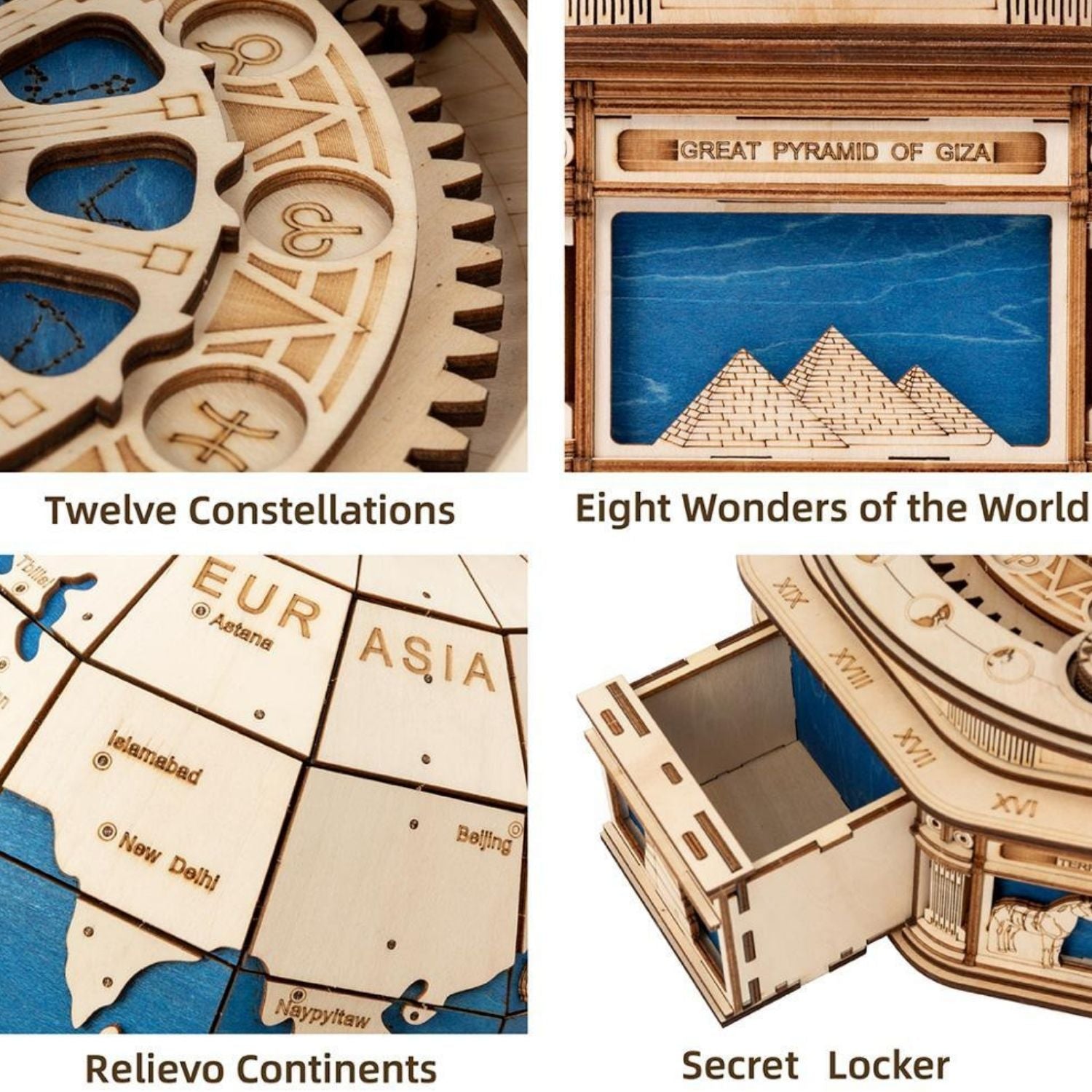 3D Globus Bausatz-Mechanisches Holzpuzzle-Robotime--