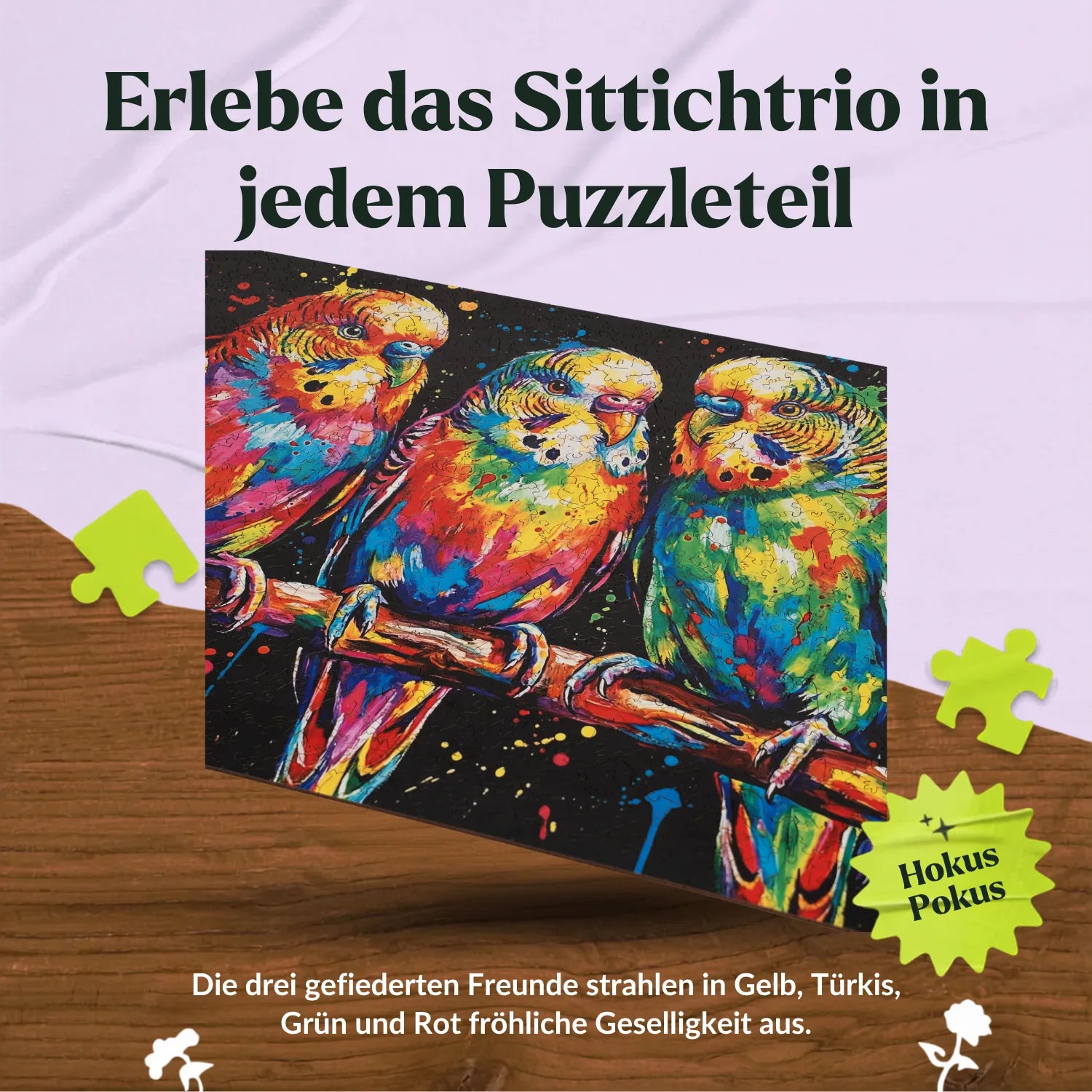 Colorful Budgies Wooden Puzzle (2D) MagicHolz
