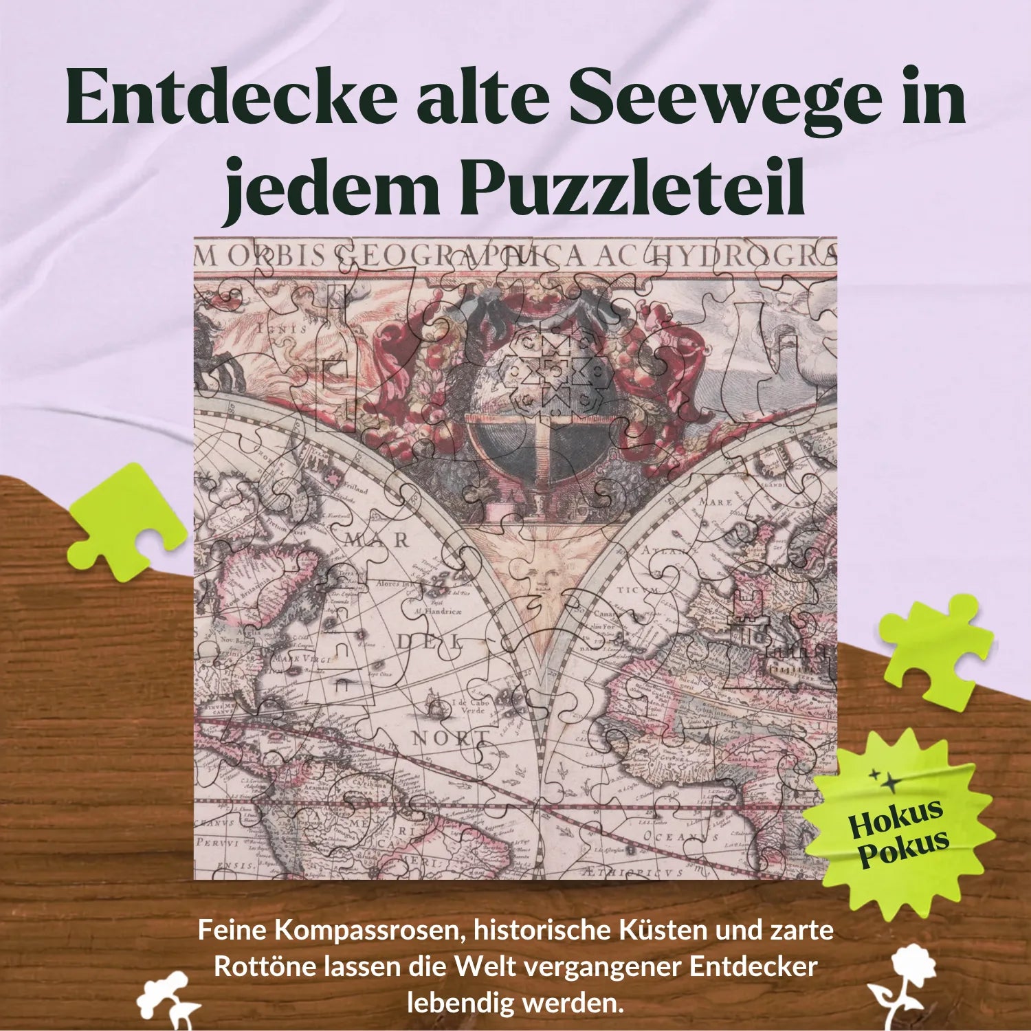 Ancient World Map | Henricus Hondius Wooden Puzzle (2D) MagicHolz
