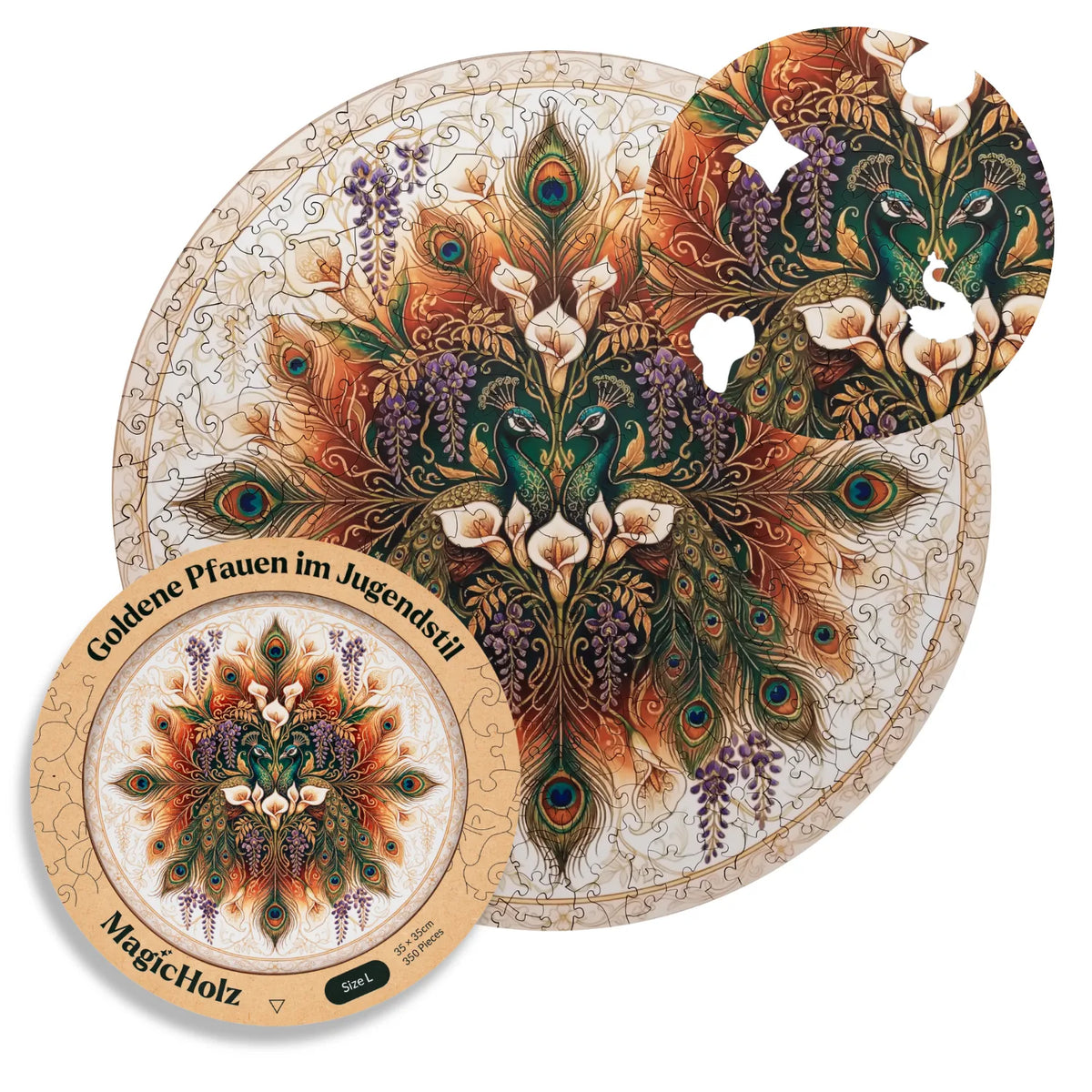 Golden Peacocks in Art Nouveau Mandala Wooden Puzzle (2D) MagicHolz