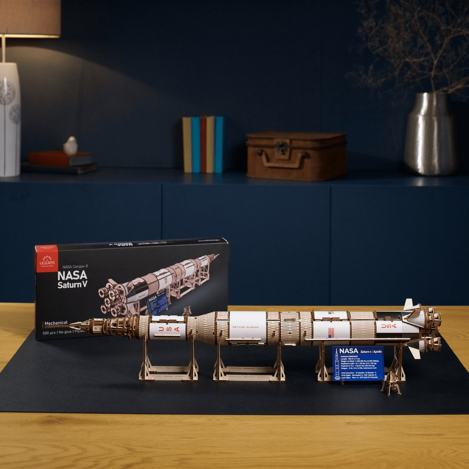 NASA Saturn V 🚀✨-Puzzle mécanique en bois-Ugears--