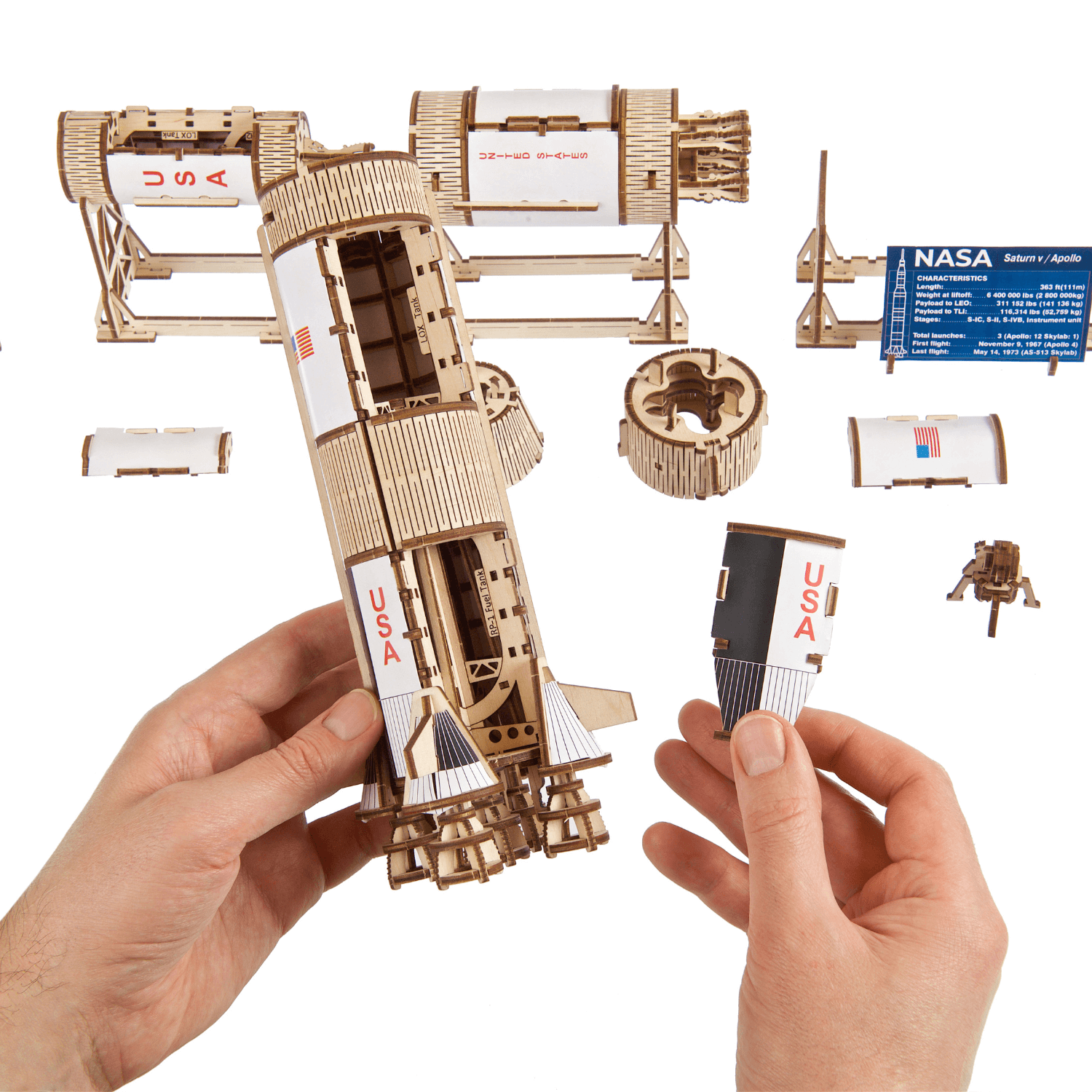 NASA Saturn V 🚀✨-Mechanisches Holzpuzzle-Ugears--