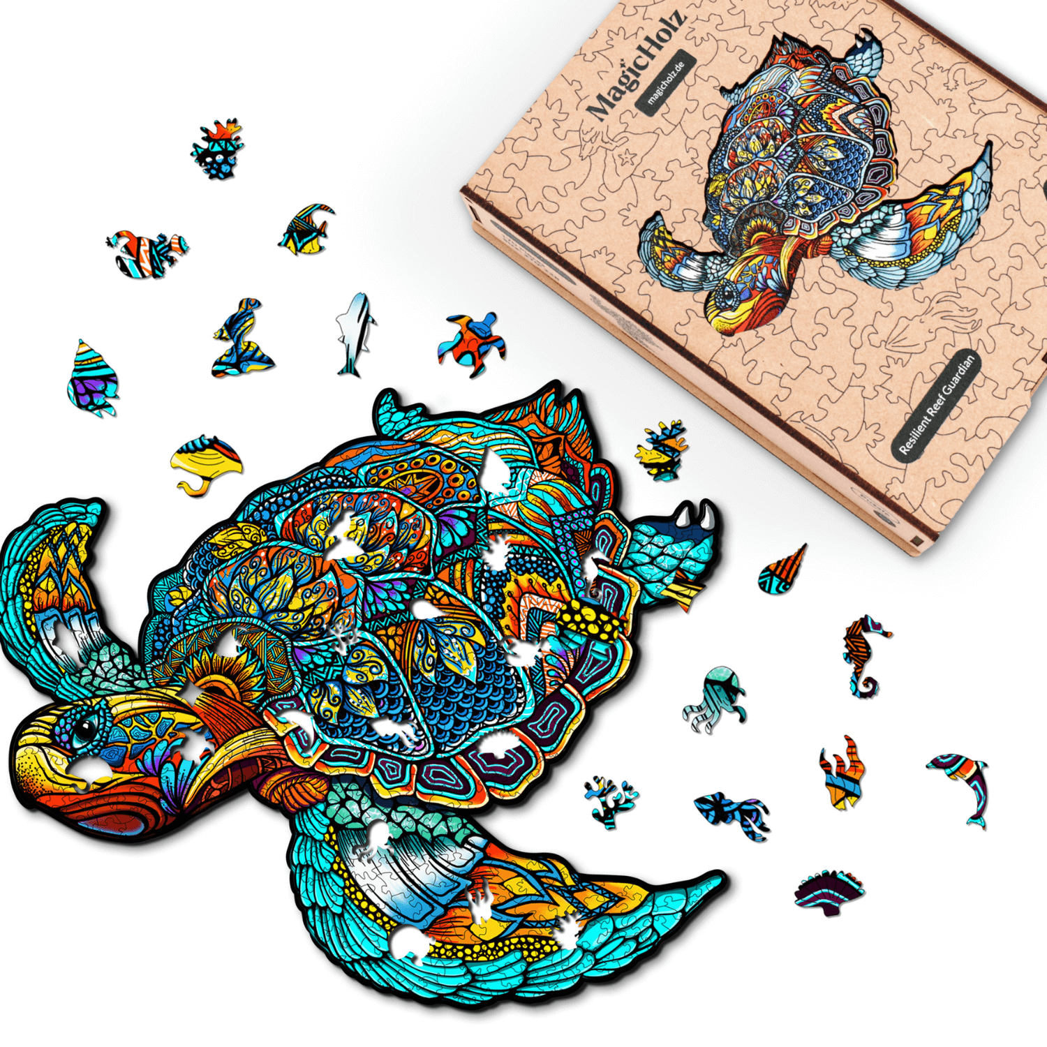 Kleurrijke houten schildpad puzzel-MagicHolz--