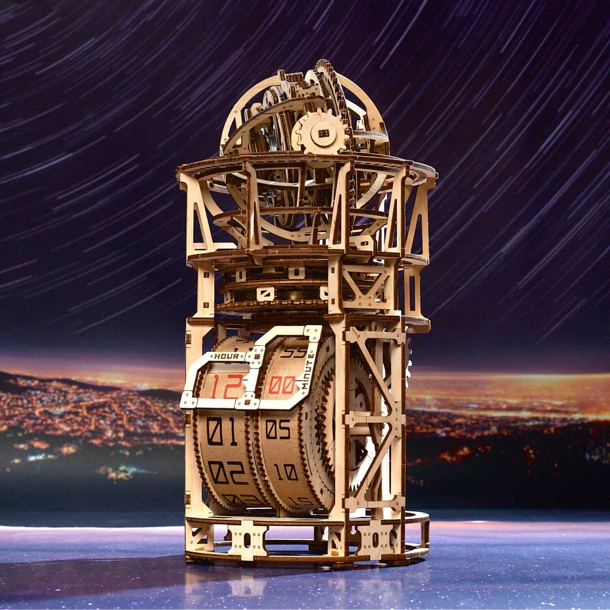 Tourbilllon Table Clock Stargazer Mechanical Wooden Puzzle Ugears--
