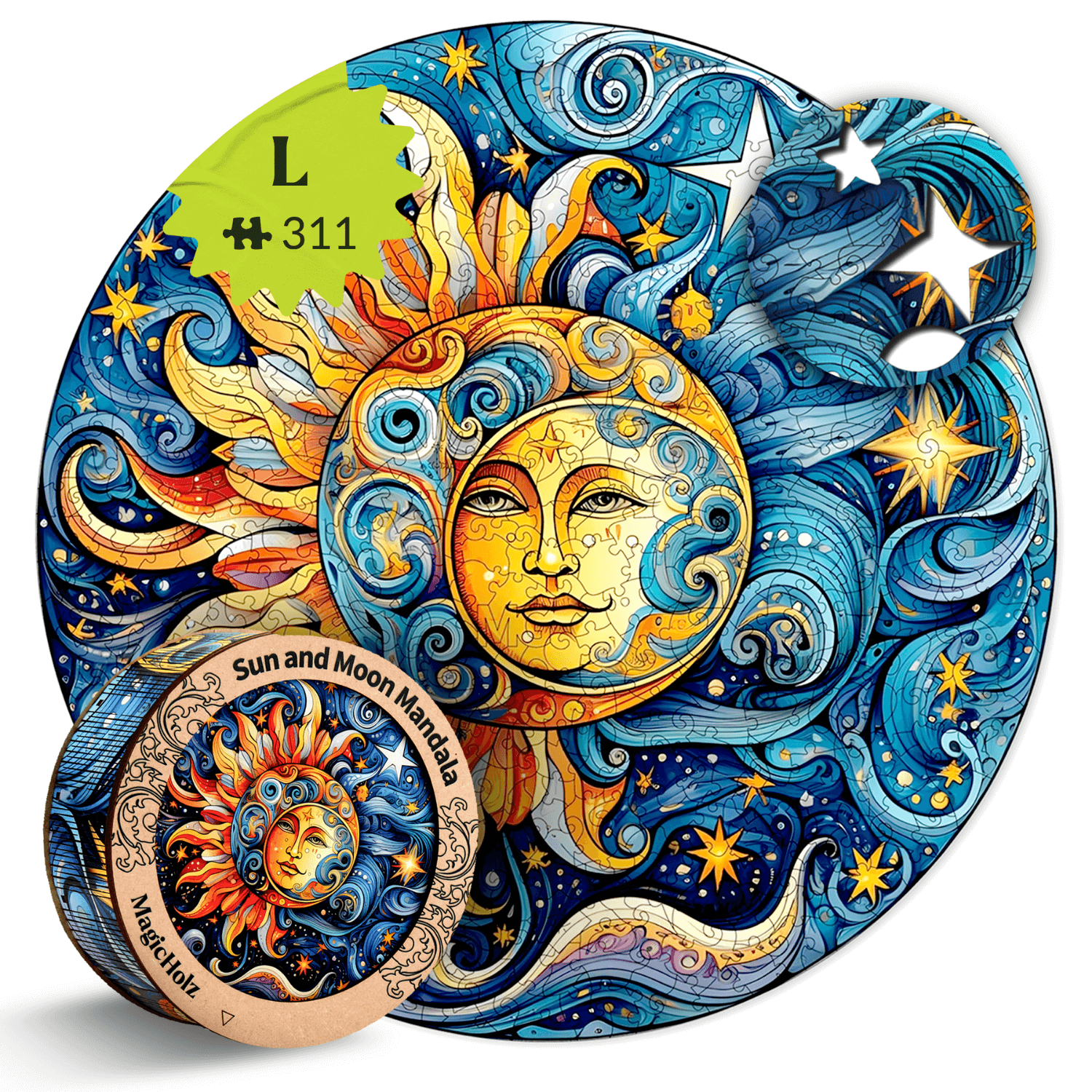 Sonne und Mond | Mandala-Holzpuzzle-MagicHolz-SunMoonL-0098925395486