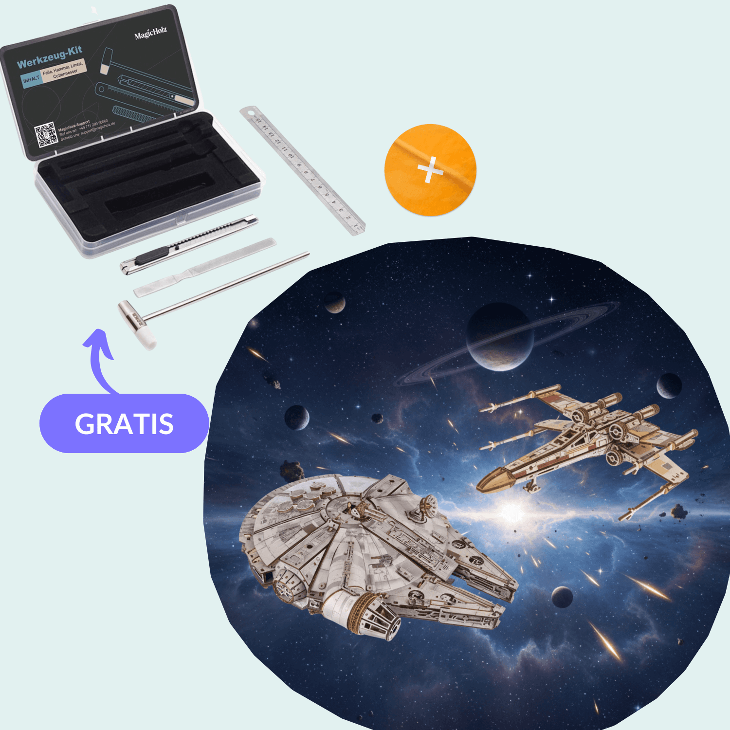 Galaktisches Collector’s Set: X-Wing & Millennium Falcon Mechanisches Holzpuzzle Ugears Mit Werkzeug Set X-Wing & Millennium Falcon