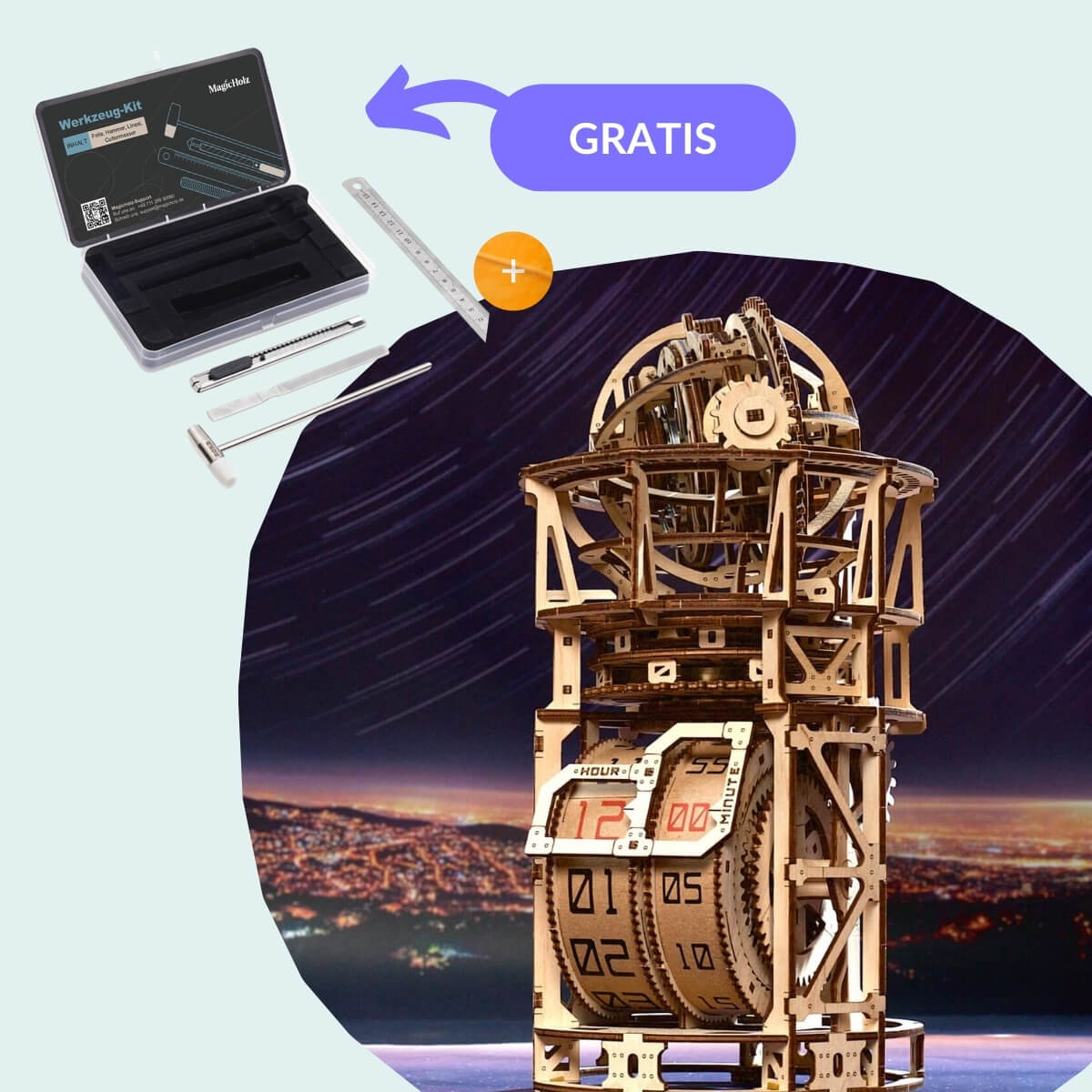 🕰️ Stargazer - Your watch. Your work. Your fascination. Mechanical wooden puzzle Ugears Starter Kit | Stargazer + tool set