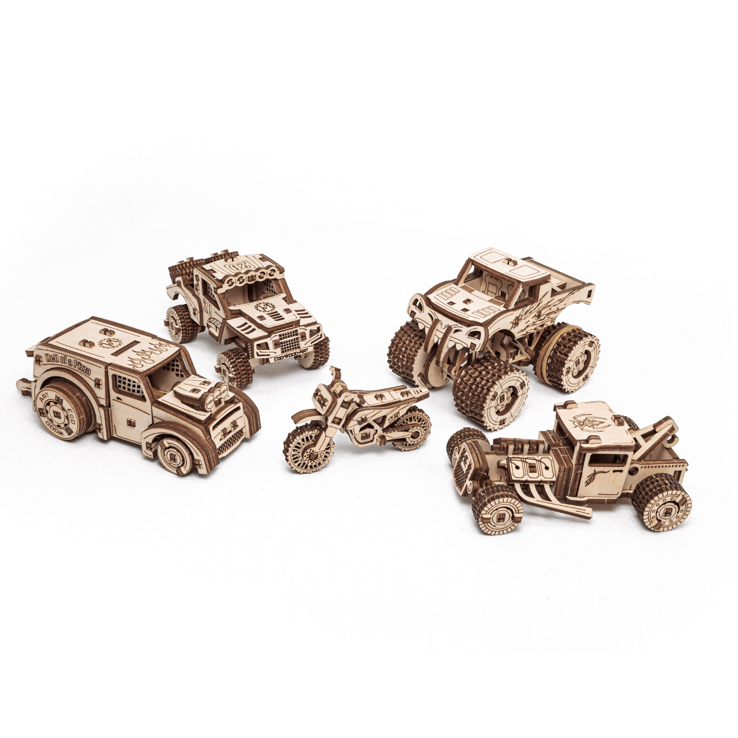 Action Vehicle Set-Mechanical Wooden Puzzle-Eco-Wood-Art--