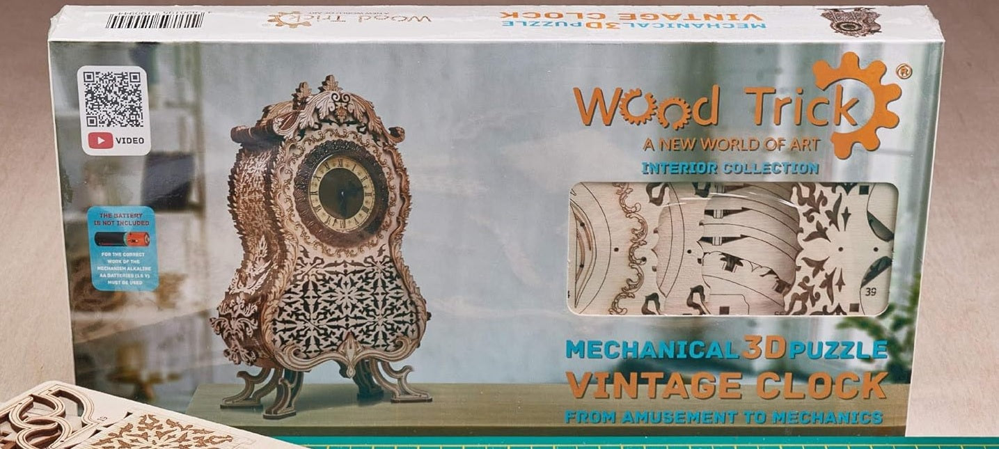 Vintage Uhr-Mechanisches Holzpuzzle-WoodTrick--