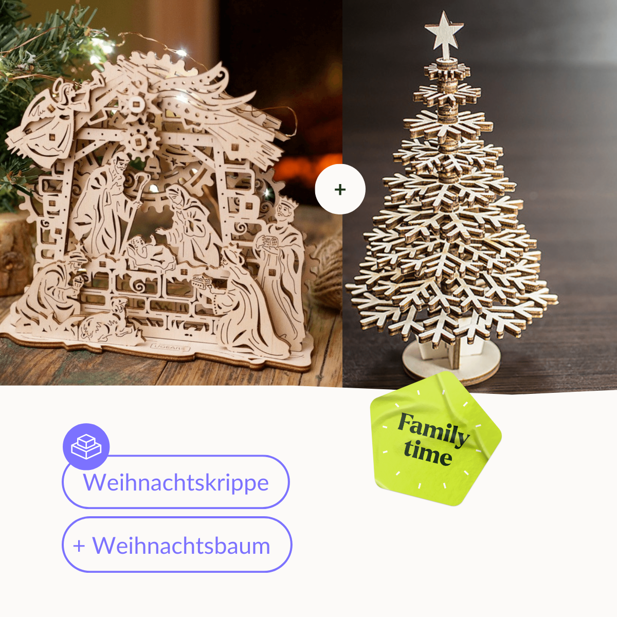 Weihnachtskrippe l DIY-Mechanisches Holzpuzzle-Ugears-BundleKrippeBaum-