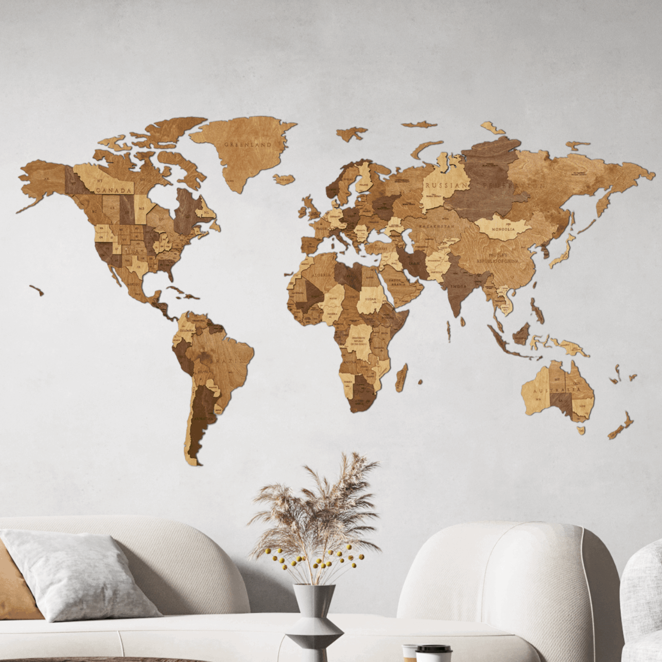 Multicolored Wooden World Map Wall Decor by Eco-Wood-Art