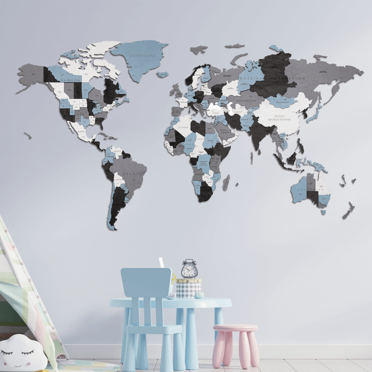 Multicolor wood world maps | wall puzzle wall puzzle eco wood art--