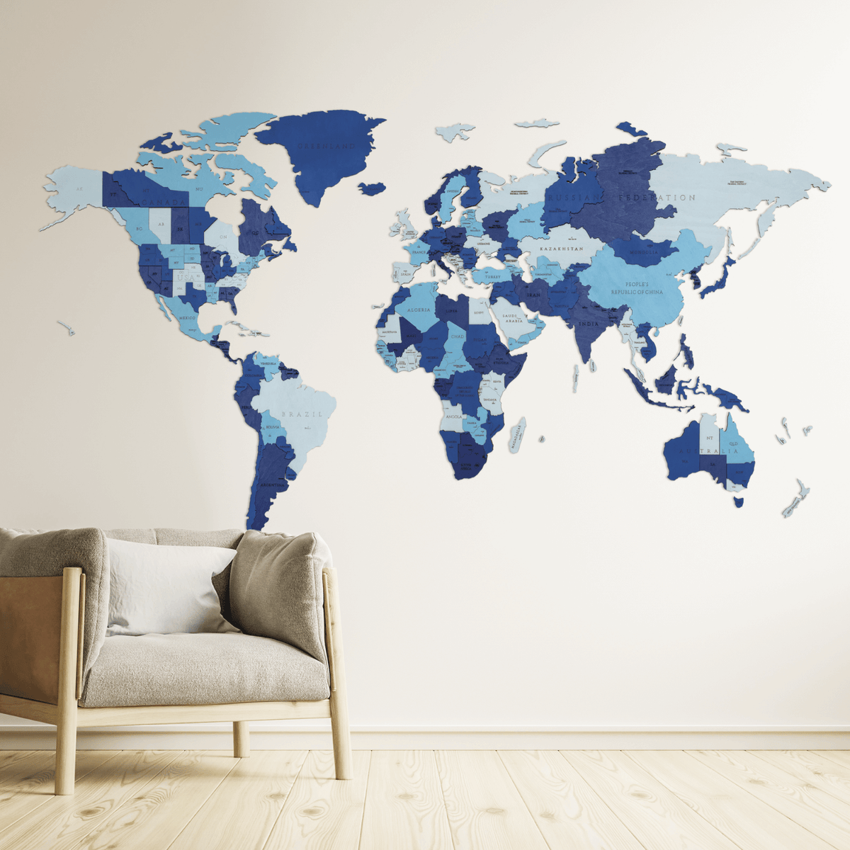 Cartes du monde en bois multicolores | Puzzle mural-Eco-Wood-Art--