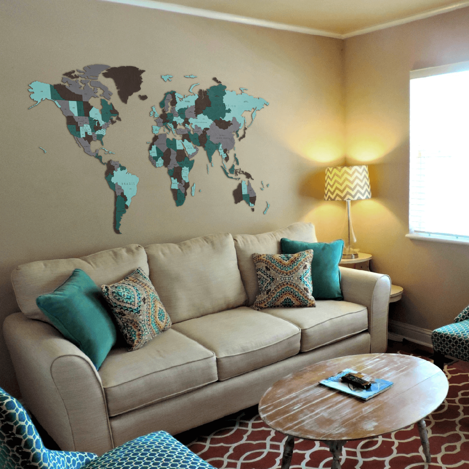 Multicolor wood world maps | wall puzzle wall puzzle eco wood art--