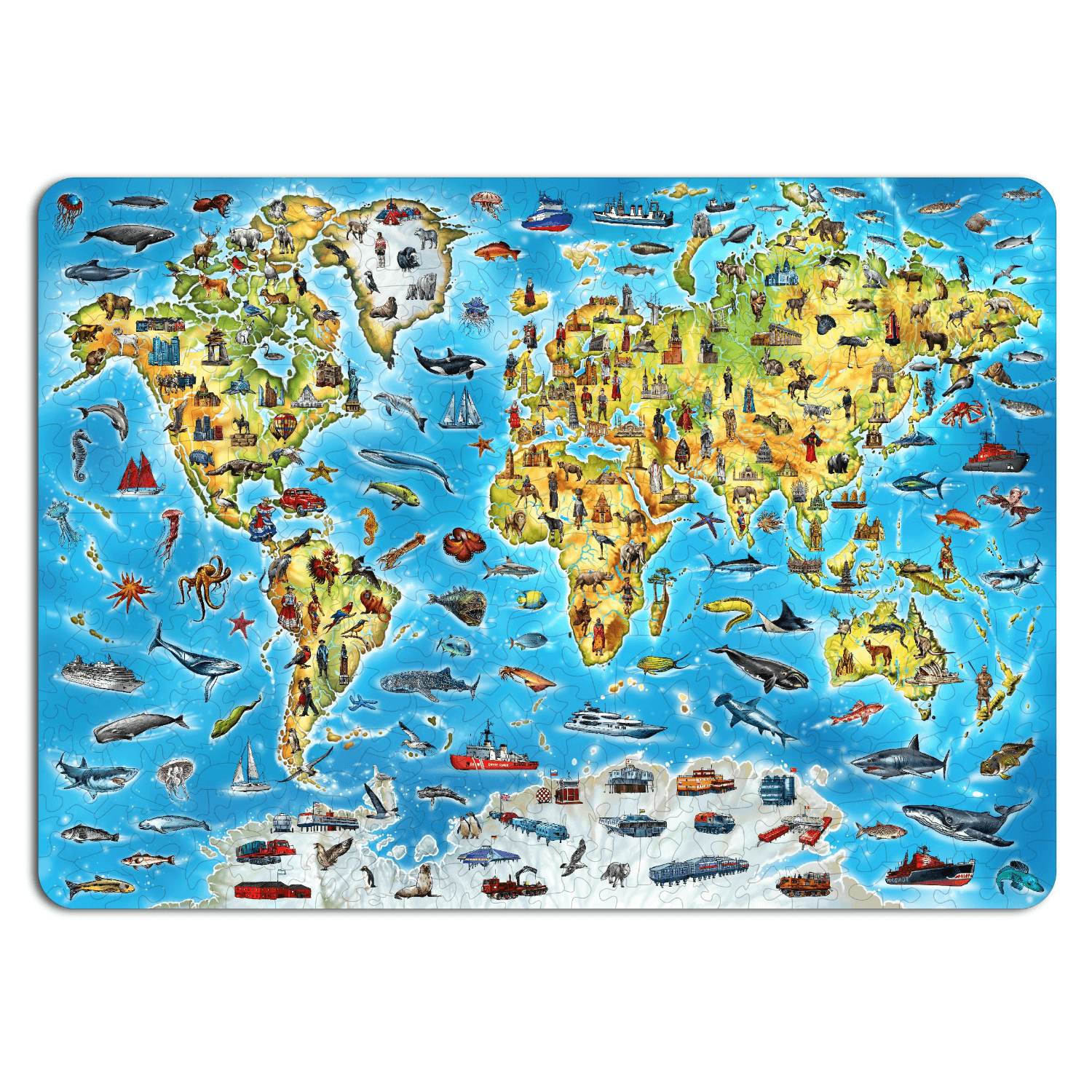 Wereldkaart Hout Puzzel-Eco-Hout-Kunst...