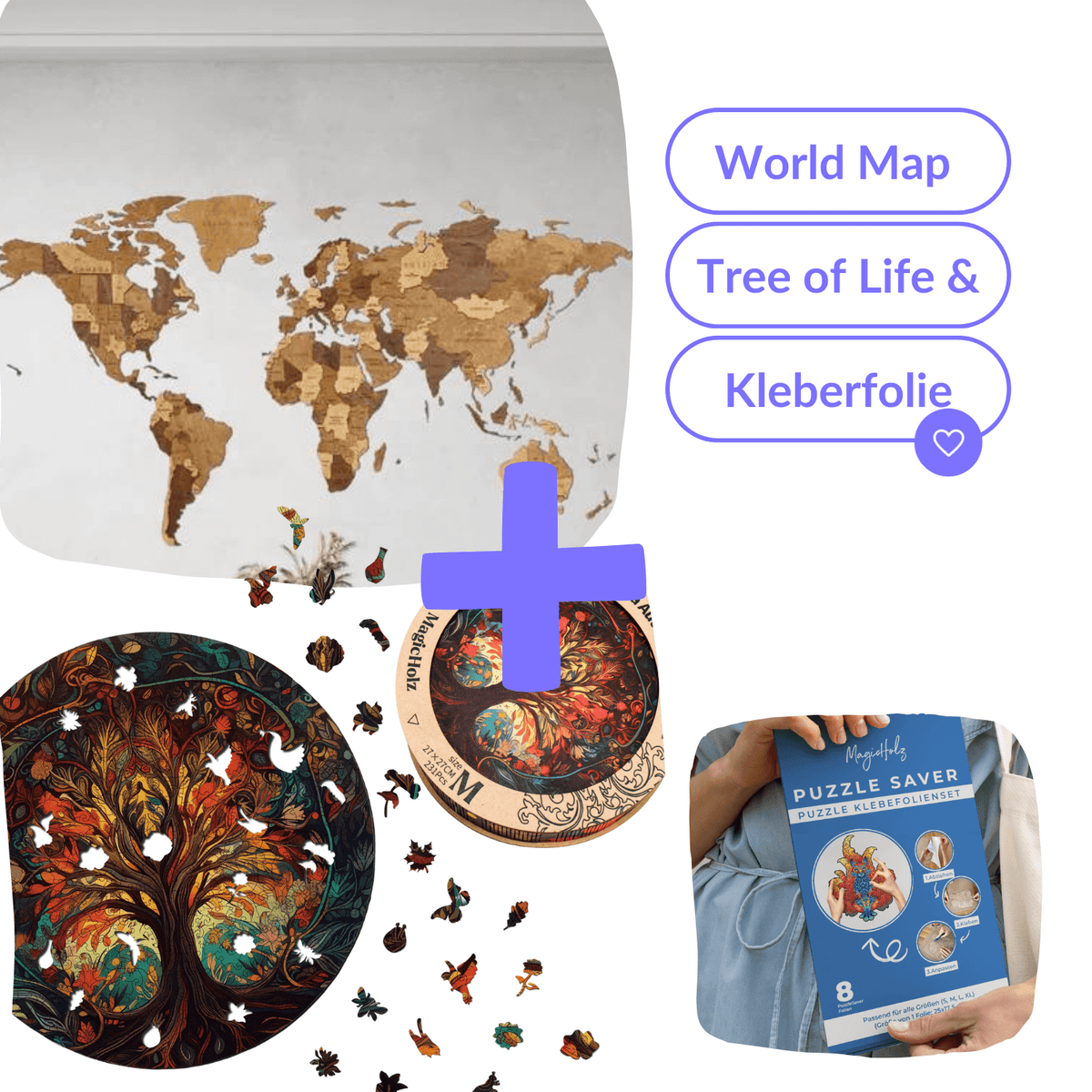 World Map & Tree of Life Deco Set Puzzle en bois-MagicHolz--