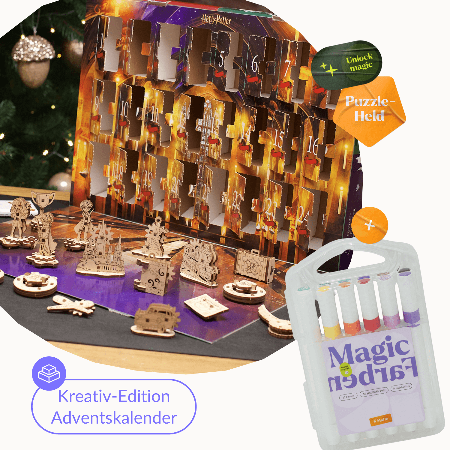 Harry Potter™ Adventskalender 💫 3D Puzzle Ugears Kreativ-Edition | Adventskalender + Farben