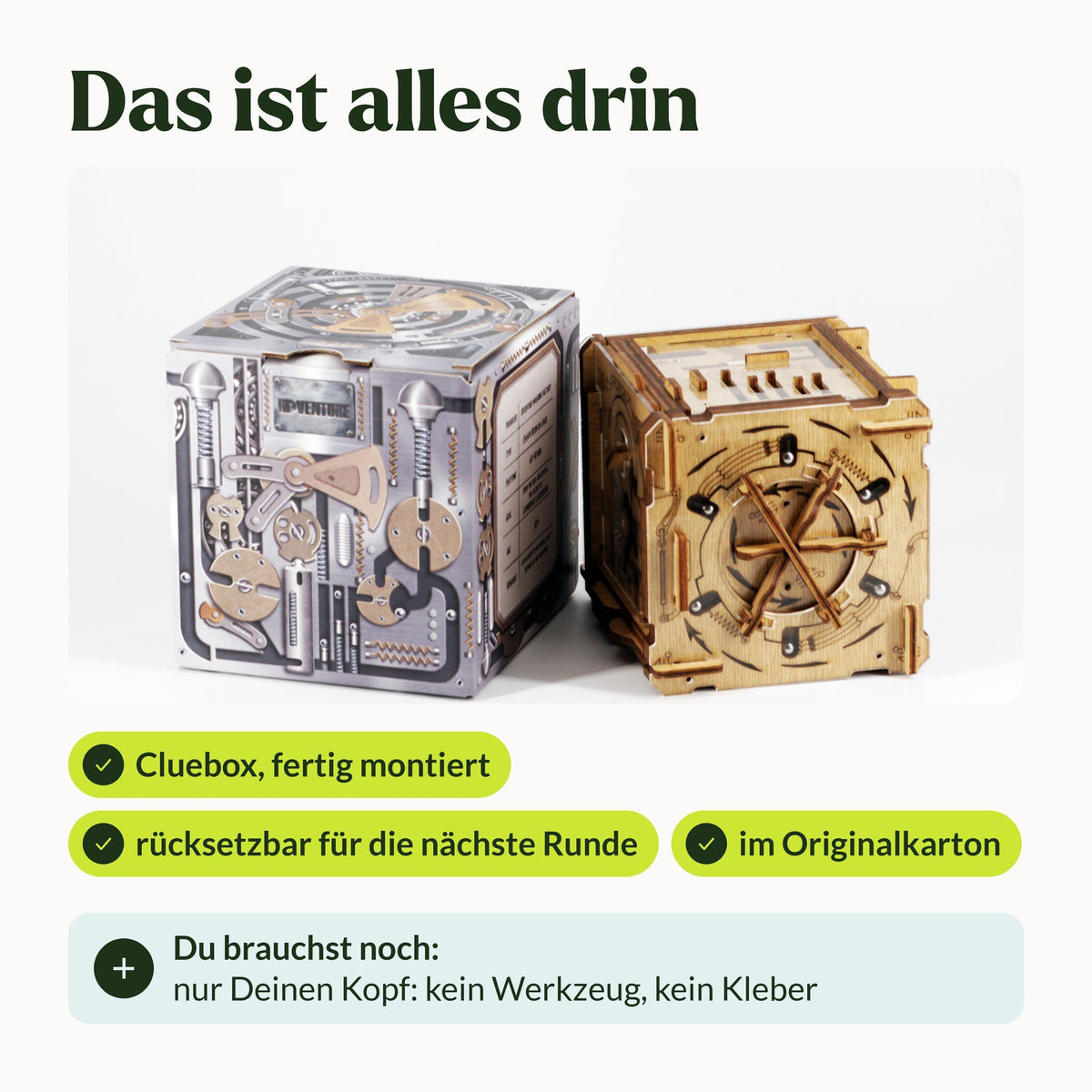Cluebox Cambridge Labyrinth-puzzelbox, inhoud: kant-en-klare doos naast de originele doos