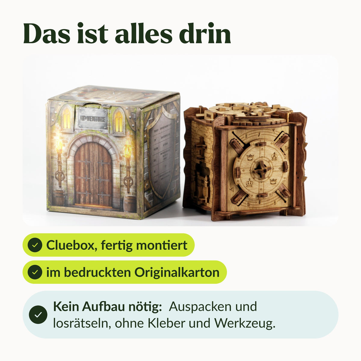 Cluebox The Trial of Camelot Inhoud: kant-en-klare puzzelbox in de bedrukte originele doos