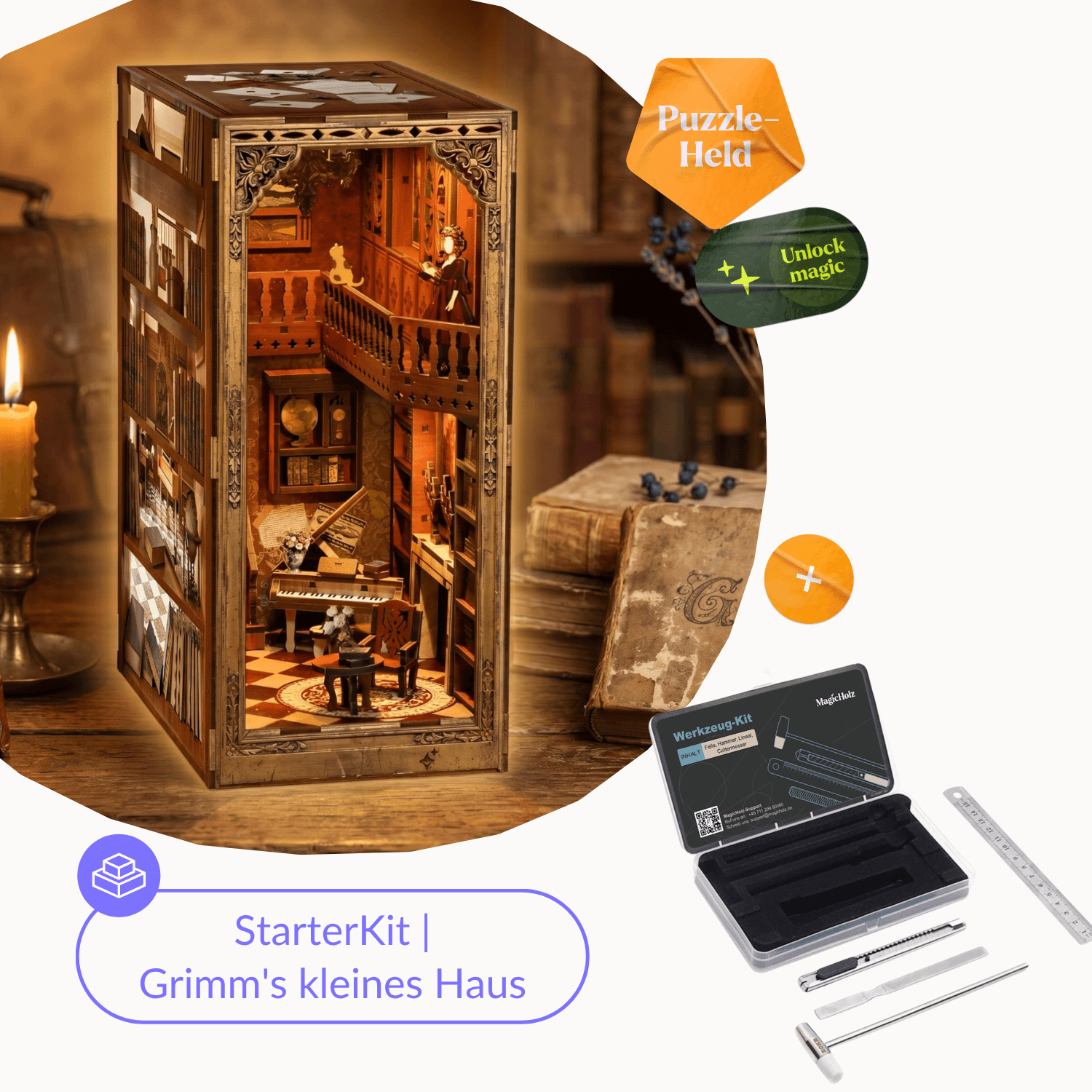 Petite maison Grimm's Book Nook MagicHolz Kit MagicHolz | Book Nook + outils