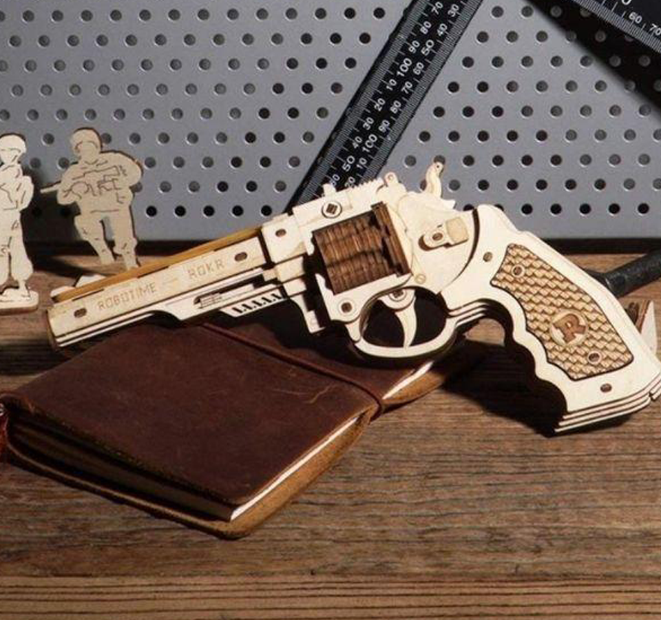 Wooden gun M60-Mechanical wooden puzzle-Robotime--