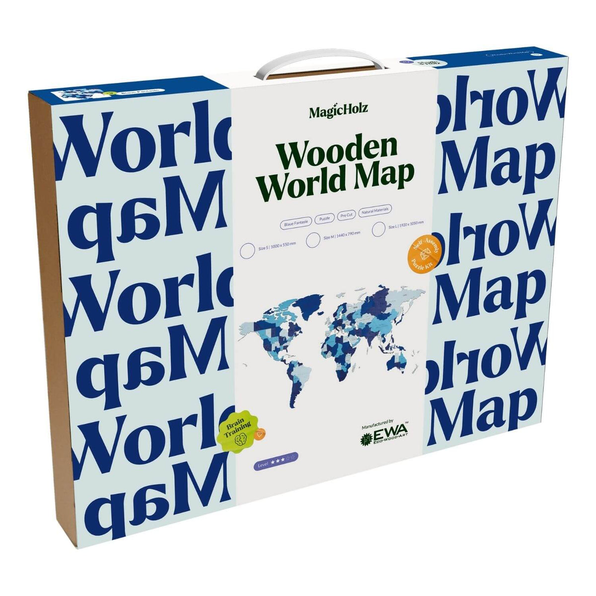 Verpackung der Holz Weltkarte Blaue Fantasie