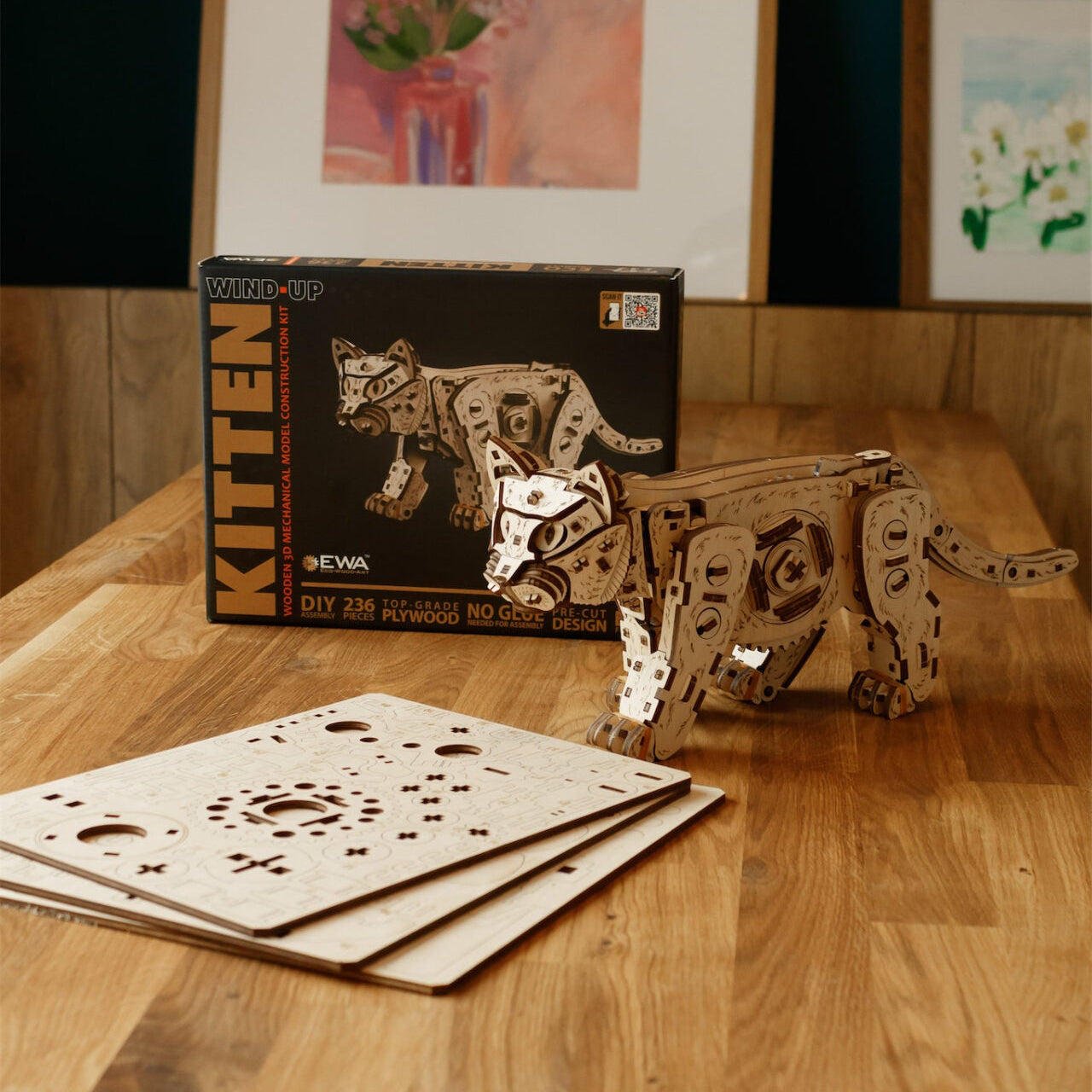 Chat en mouvement — Décoration en bois mécanique pour la fête des Mères Kit mécanique MagicHolz