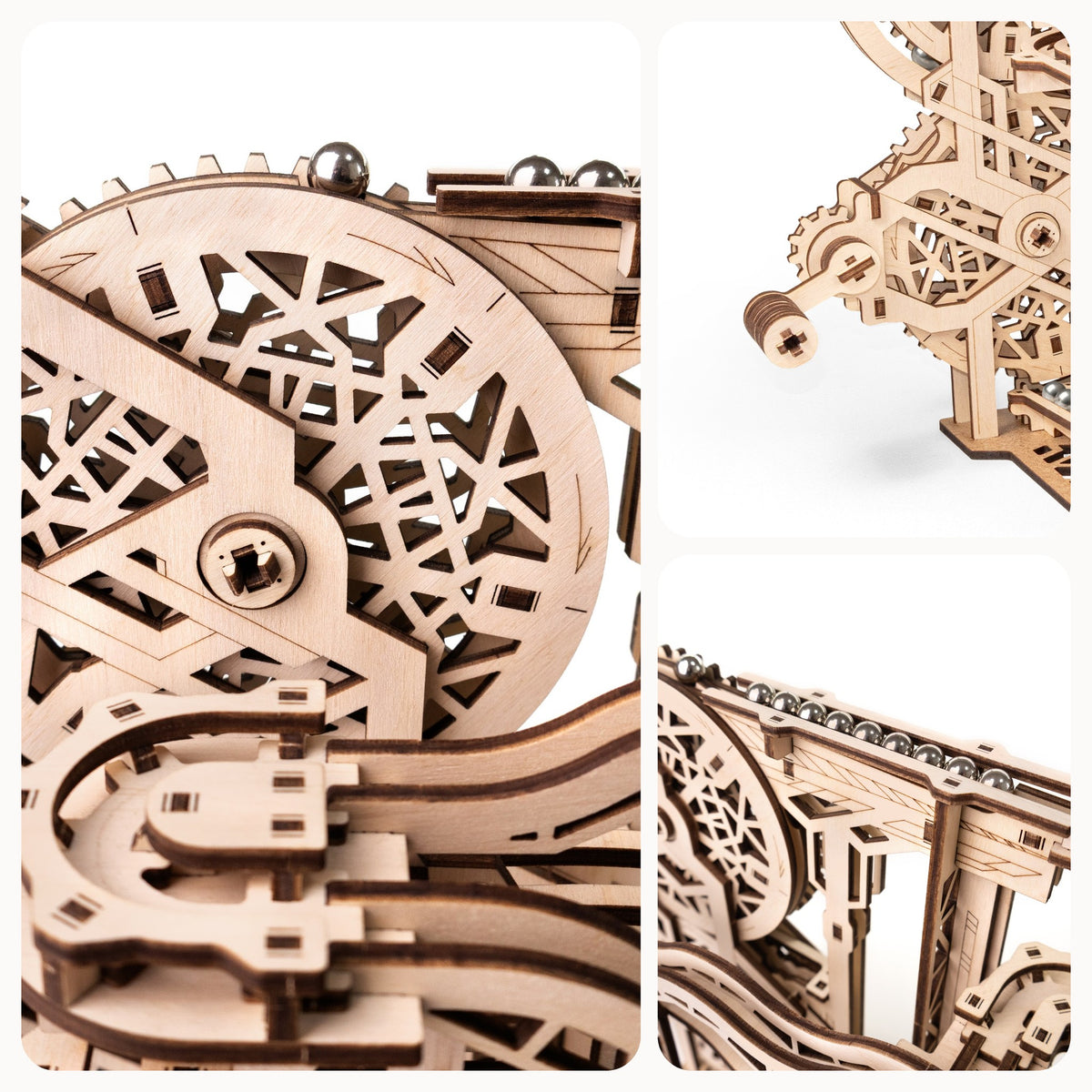 Cyclone Marble Run Wooden Marble Run, Details: Lift wheel with gears, hand crank, and marbles in the queue