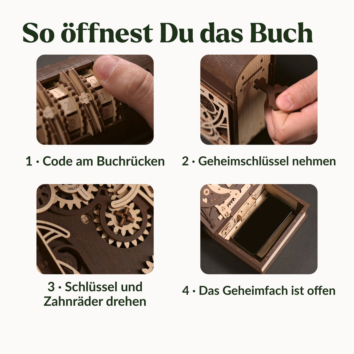 Here's how to open the Book of Secrets: Set the code, take the secret key, turn the key, open the secret compartment