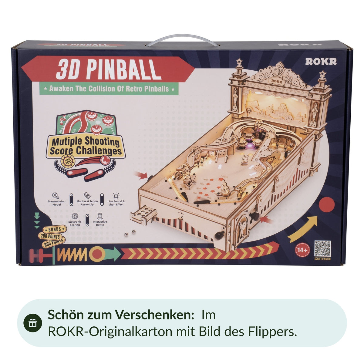 Boîte d'origine ROKR du flipper 3D avec une image du flipper, parfaite pour offrir en cadeau