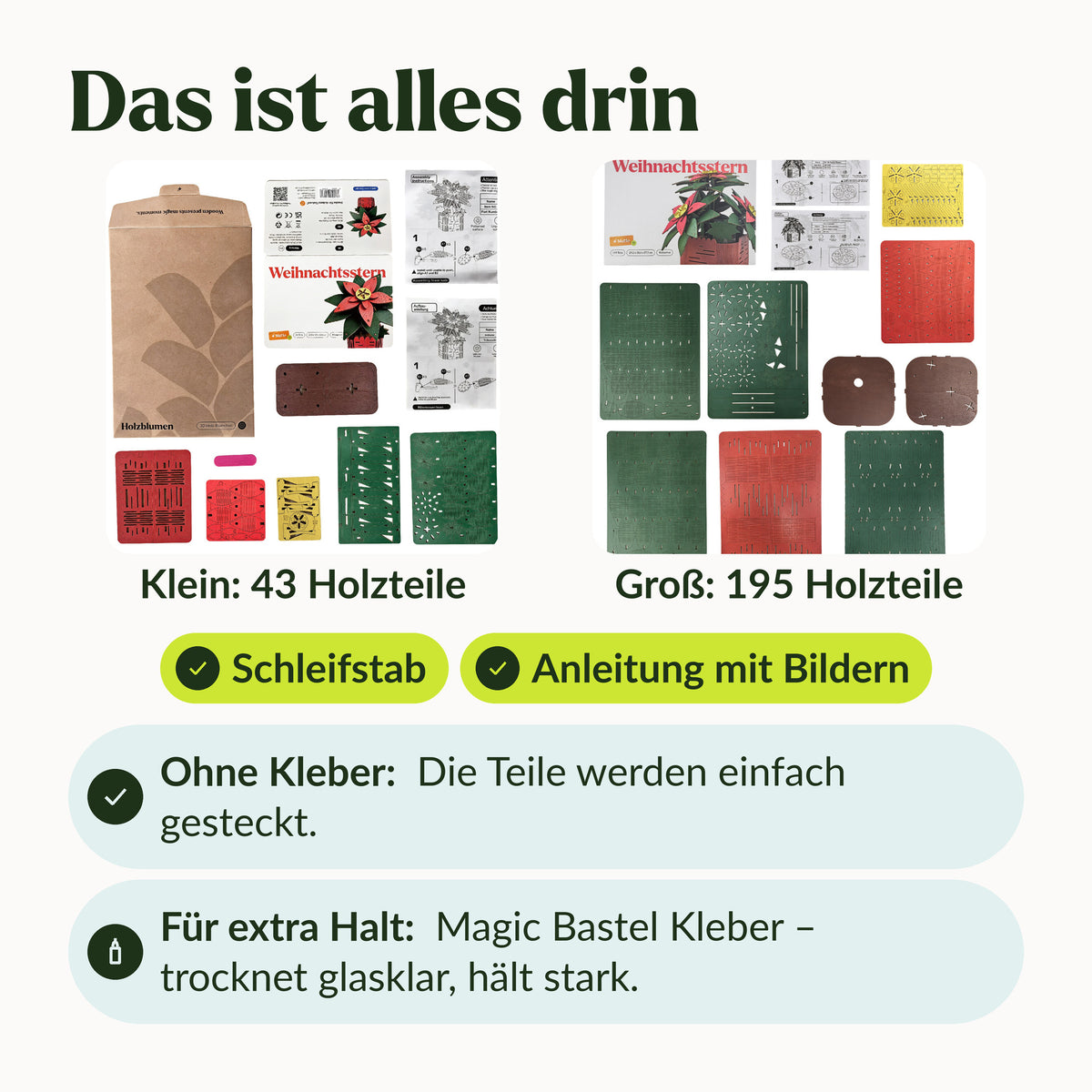 Kerstster van hout, leveringsomvang: gekleurde houten plaatjes, schuurstaafje en handleiding met afbeeldingen, zonder lijm