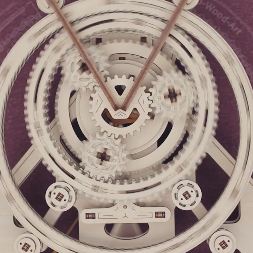 Video: Planetary gearset in motion; a hand turns the spin knob; planetary gears run in the ring gear