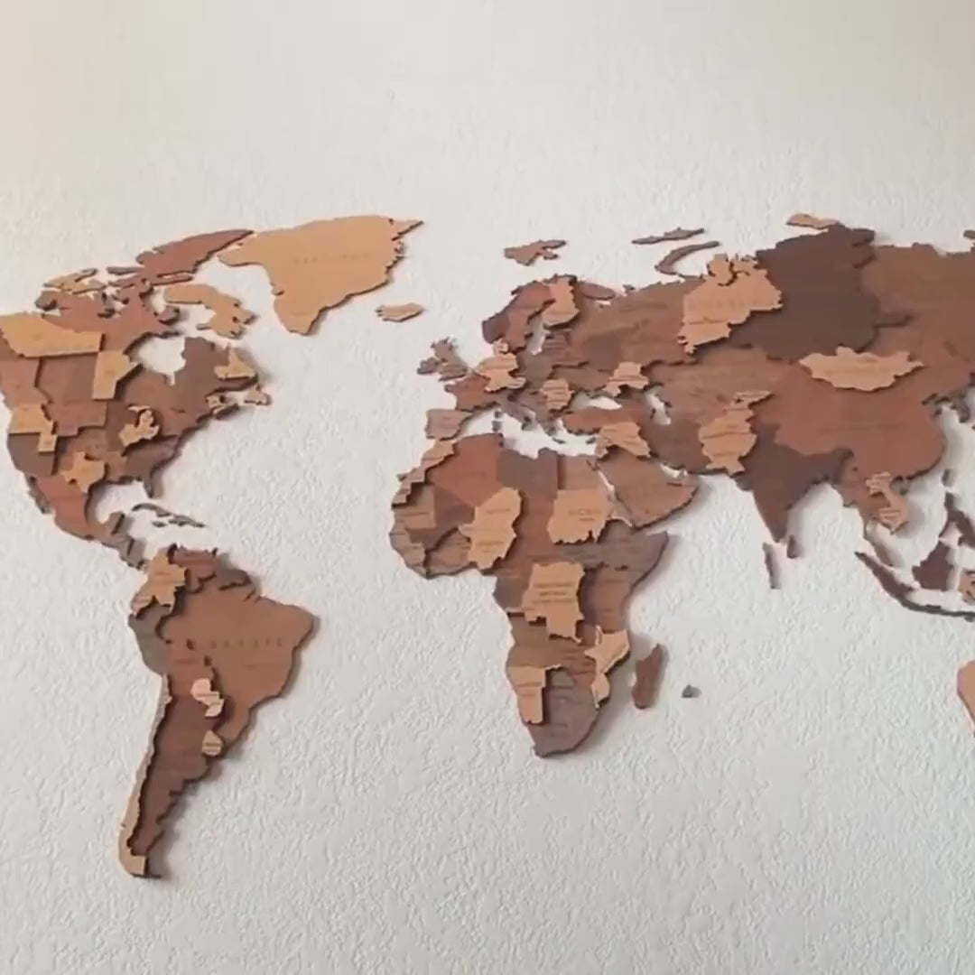 Multicolored Wooden World Map Wall Decor by Eco-Wood-Art