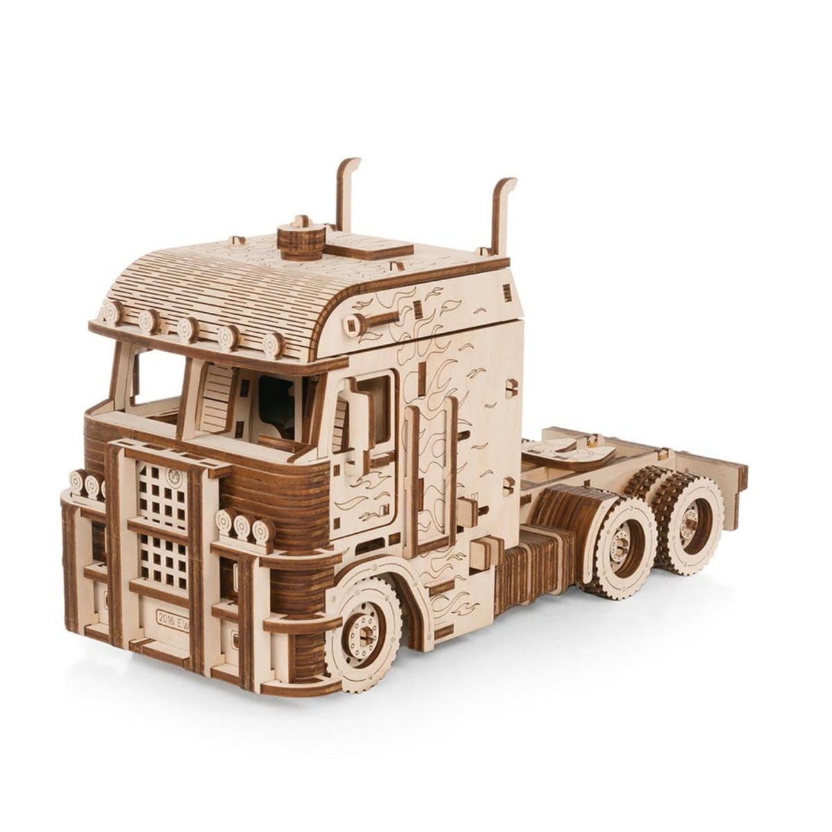 Road King Truck Wooden Model Kit, Tractor Unit Only, Viewed at an Angle from the Front on a White Background
