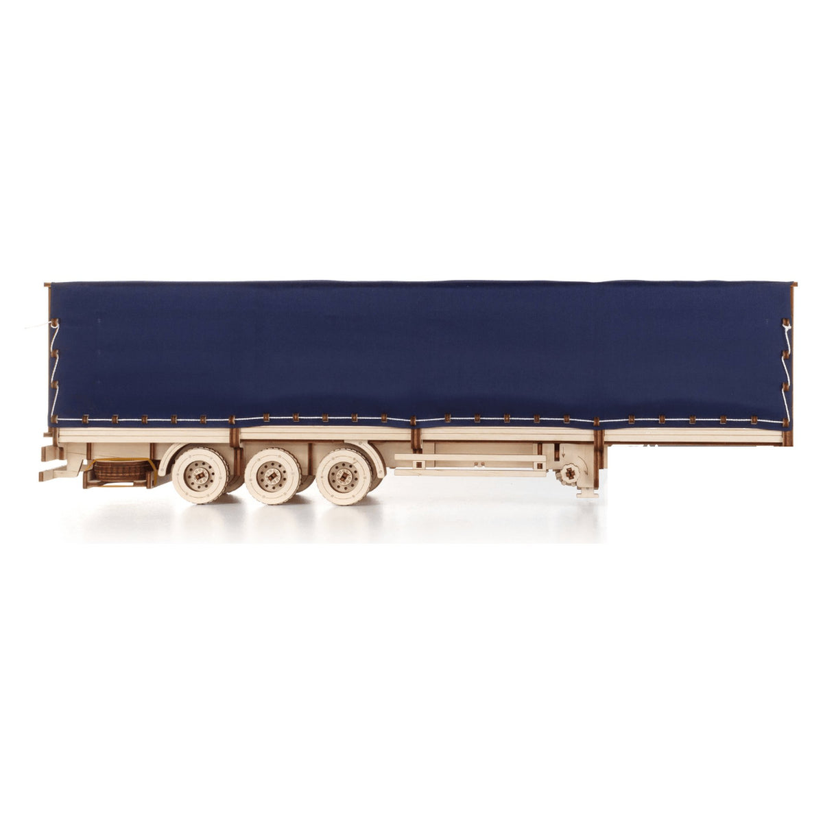 Road King Truck Wooden Model Kit, Tarpaulin Semi-Trailer (sold separately without tractor unit), side view on a white background