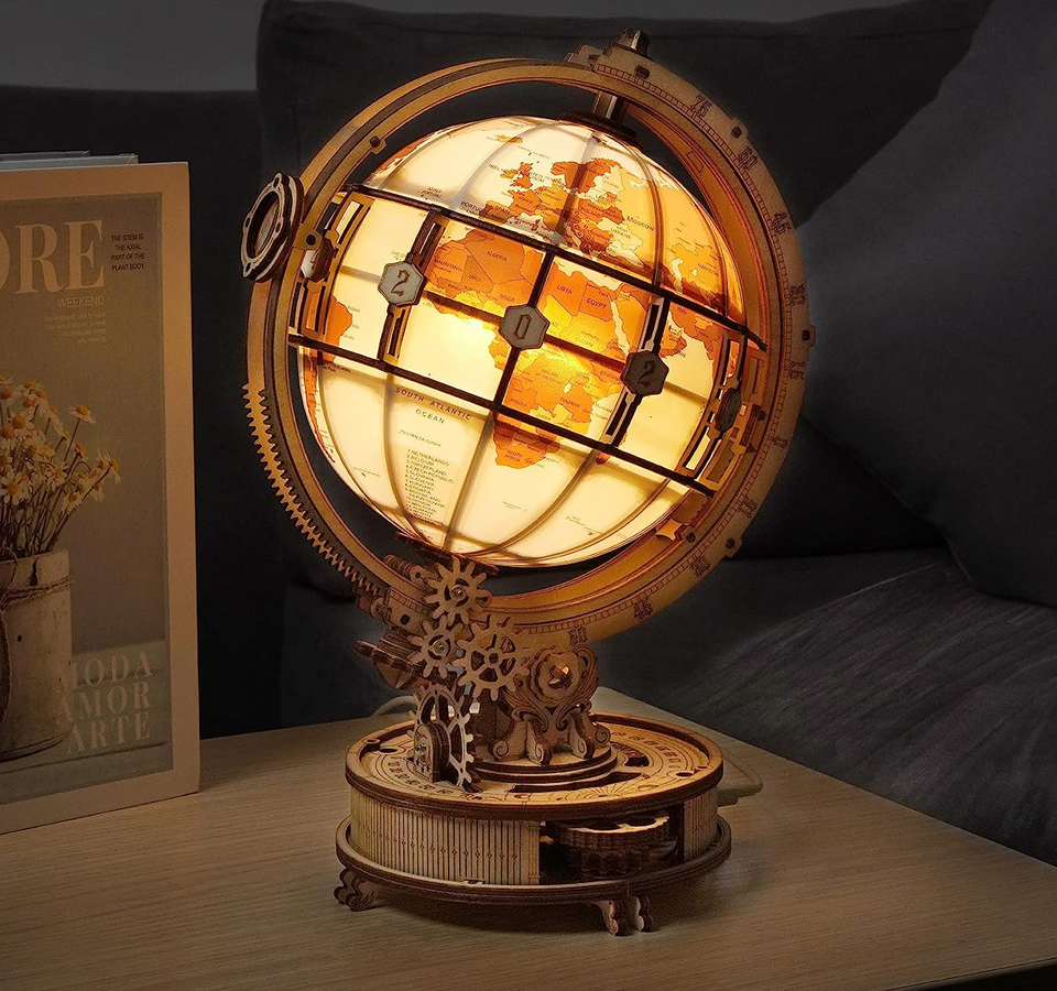 Globe lumineux-Puzzle mécanique en bois-Robotime--